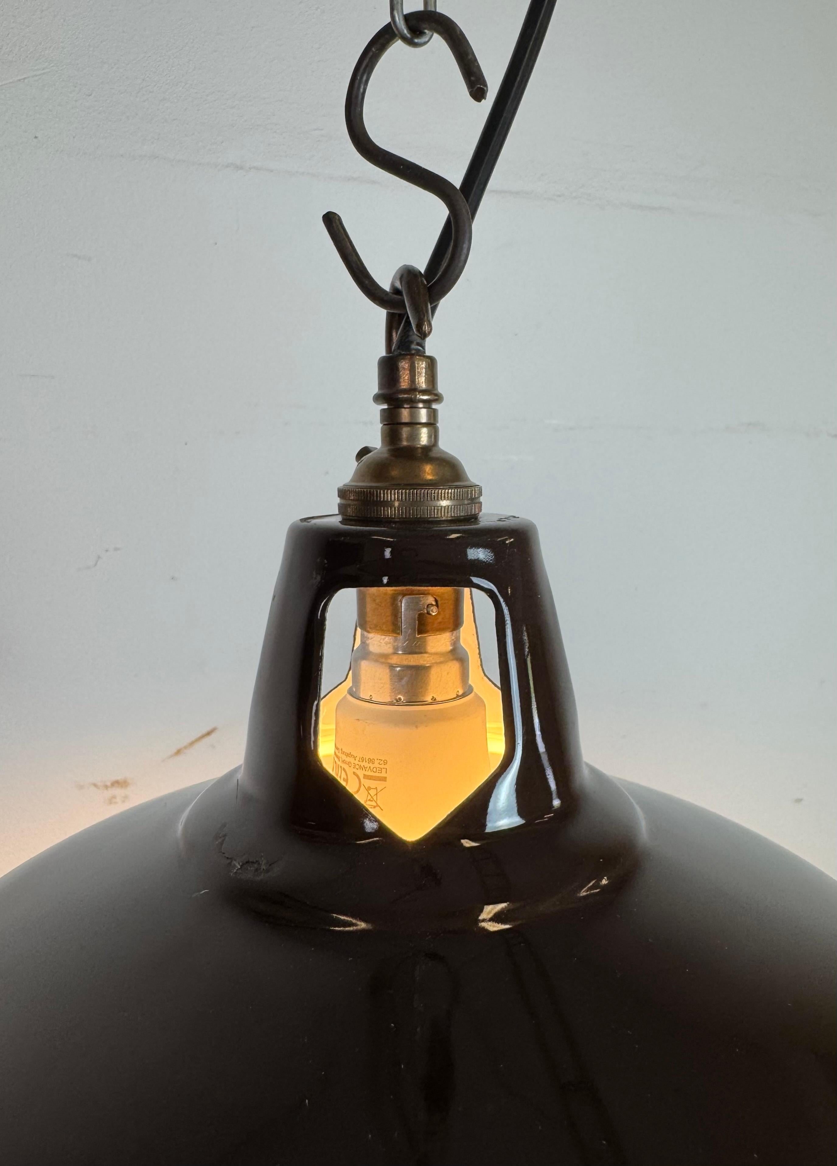 Industrial Brown Enamel Factory Pendant Lamp , 1960s For Sale 5