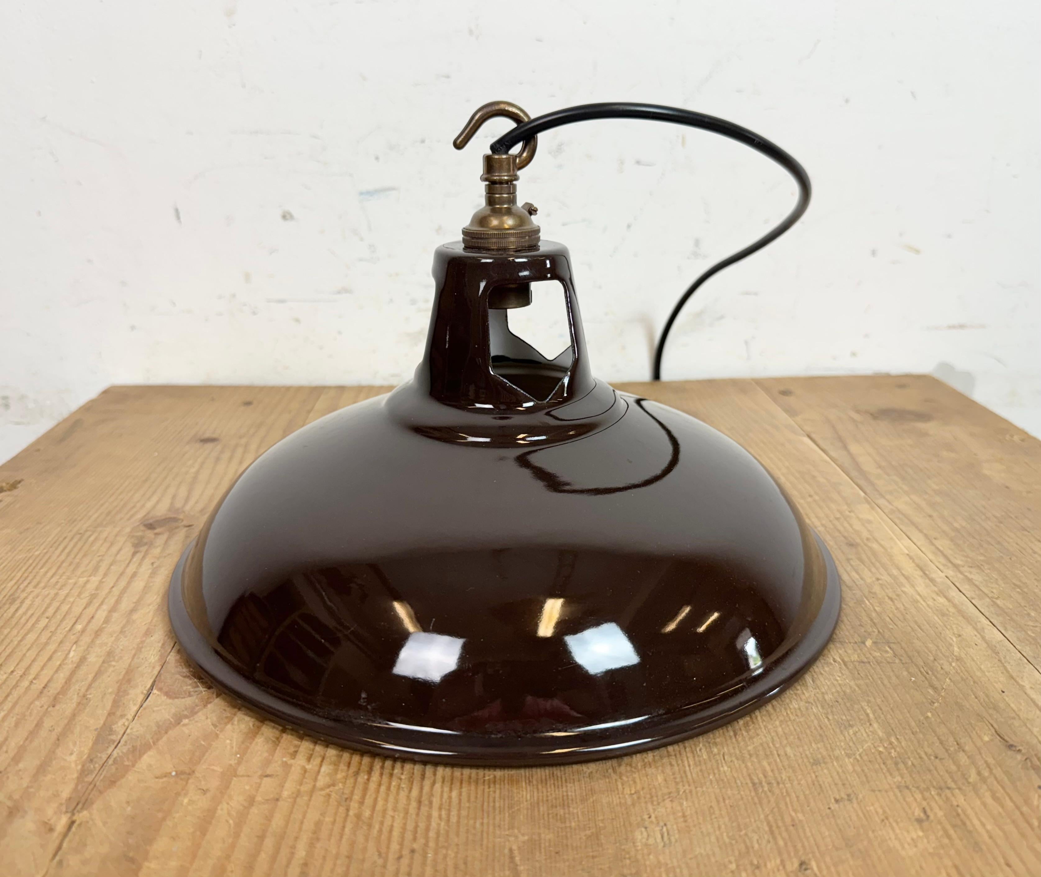 Industrial Brown Enamel Factory Pendant Lamp , 1960s For Sale 6