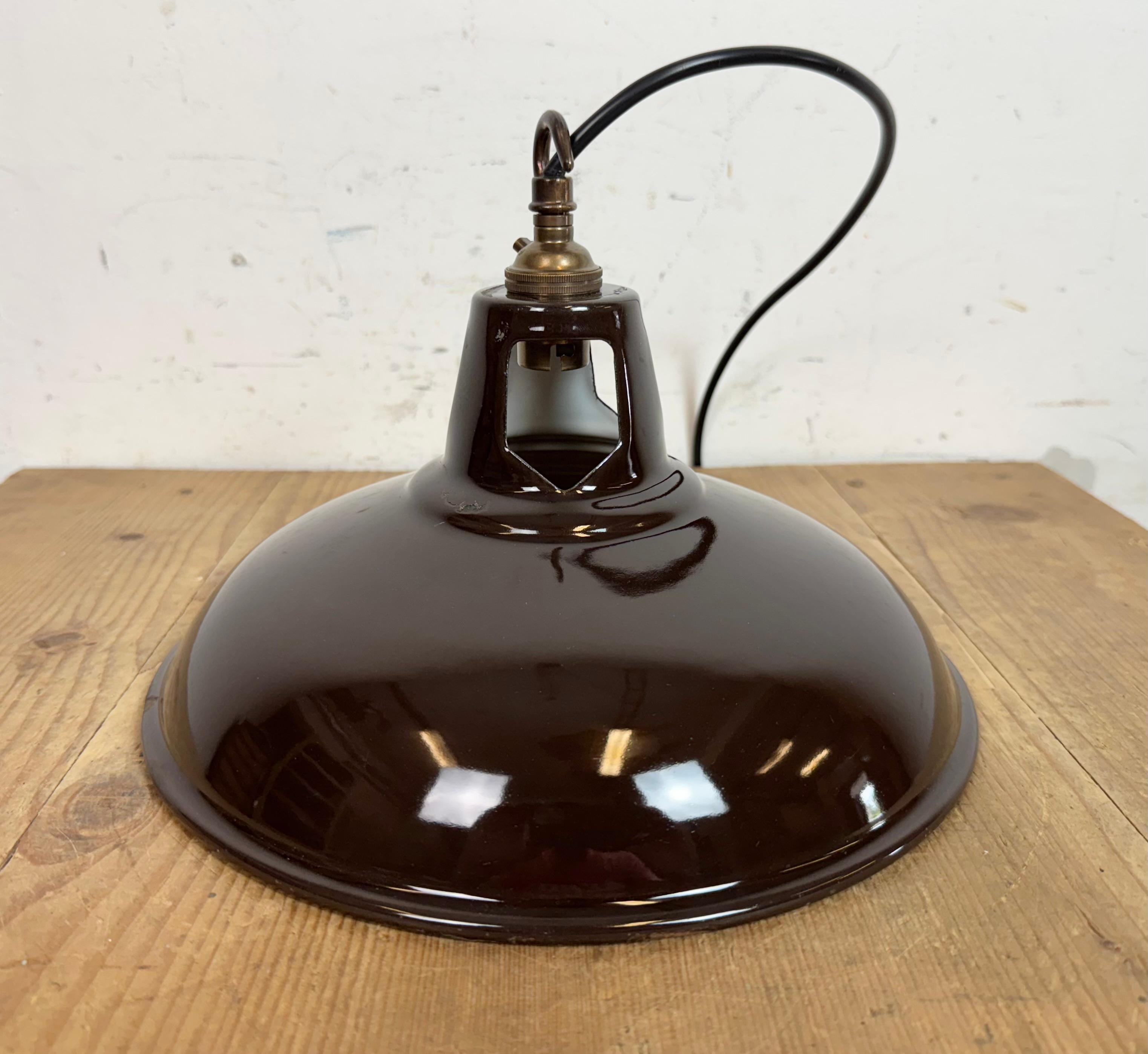 Industrial Brown Enamel Factory Pendant Lamp , 1960s For Sale 8