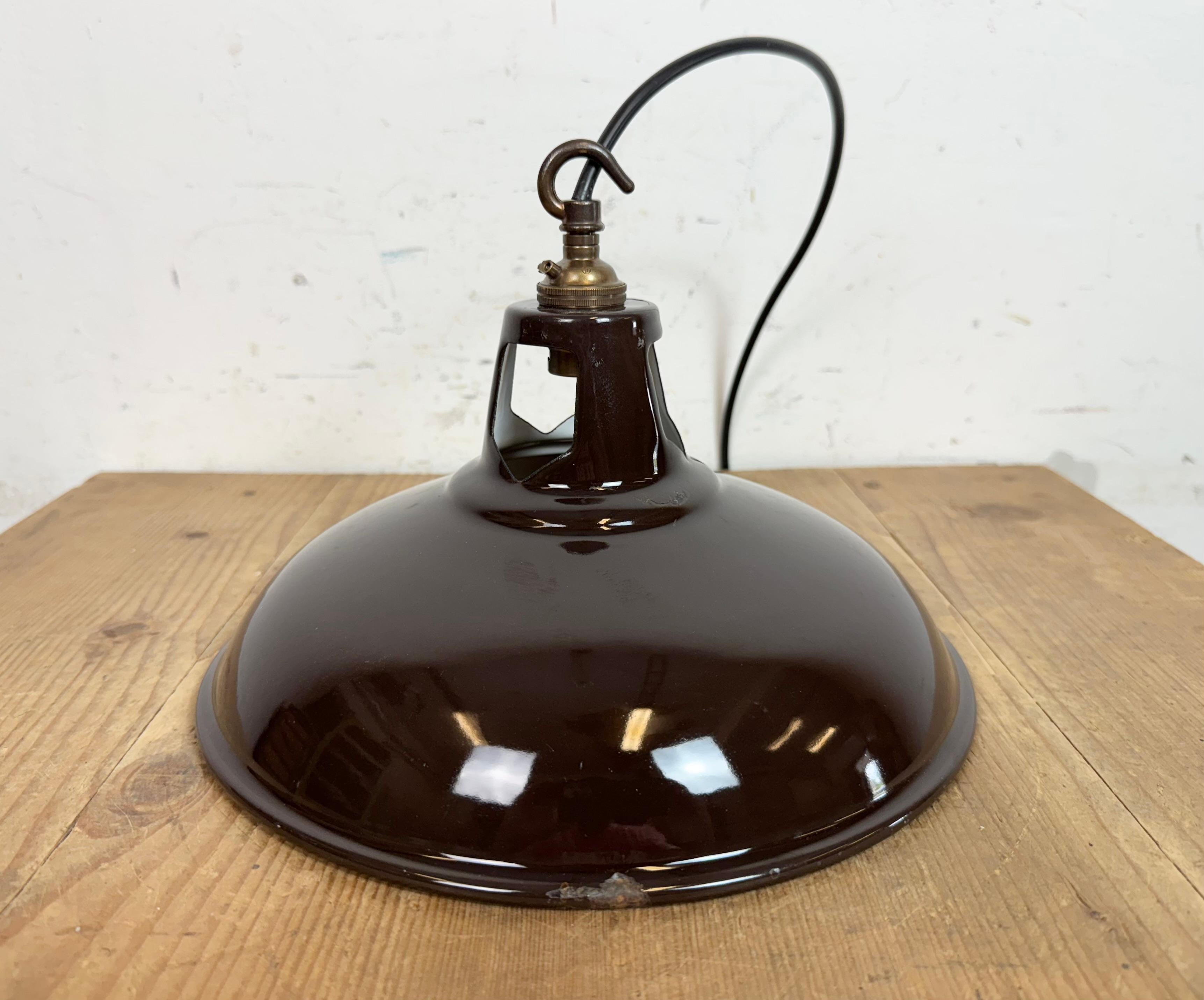 Industrial Brown Enamel Factory Pendant Lamp , 1960s For Sale 9