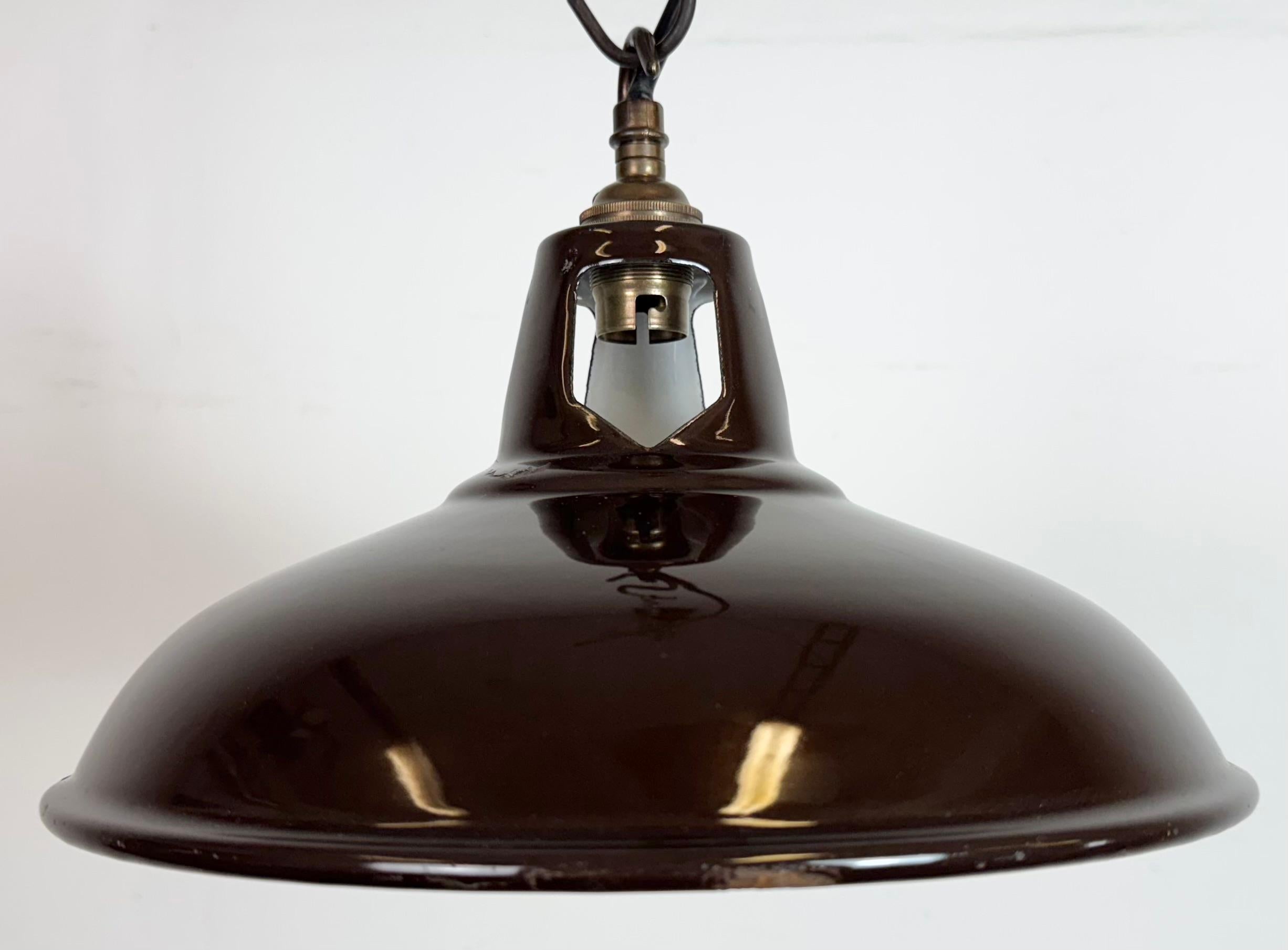 British Industrial Brown Enamel Factory Pendant Lamp , 1960s For Sale
