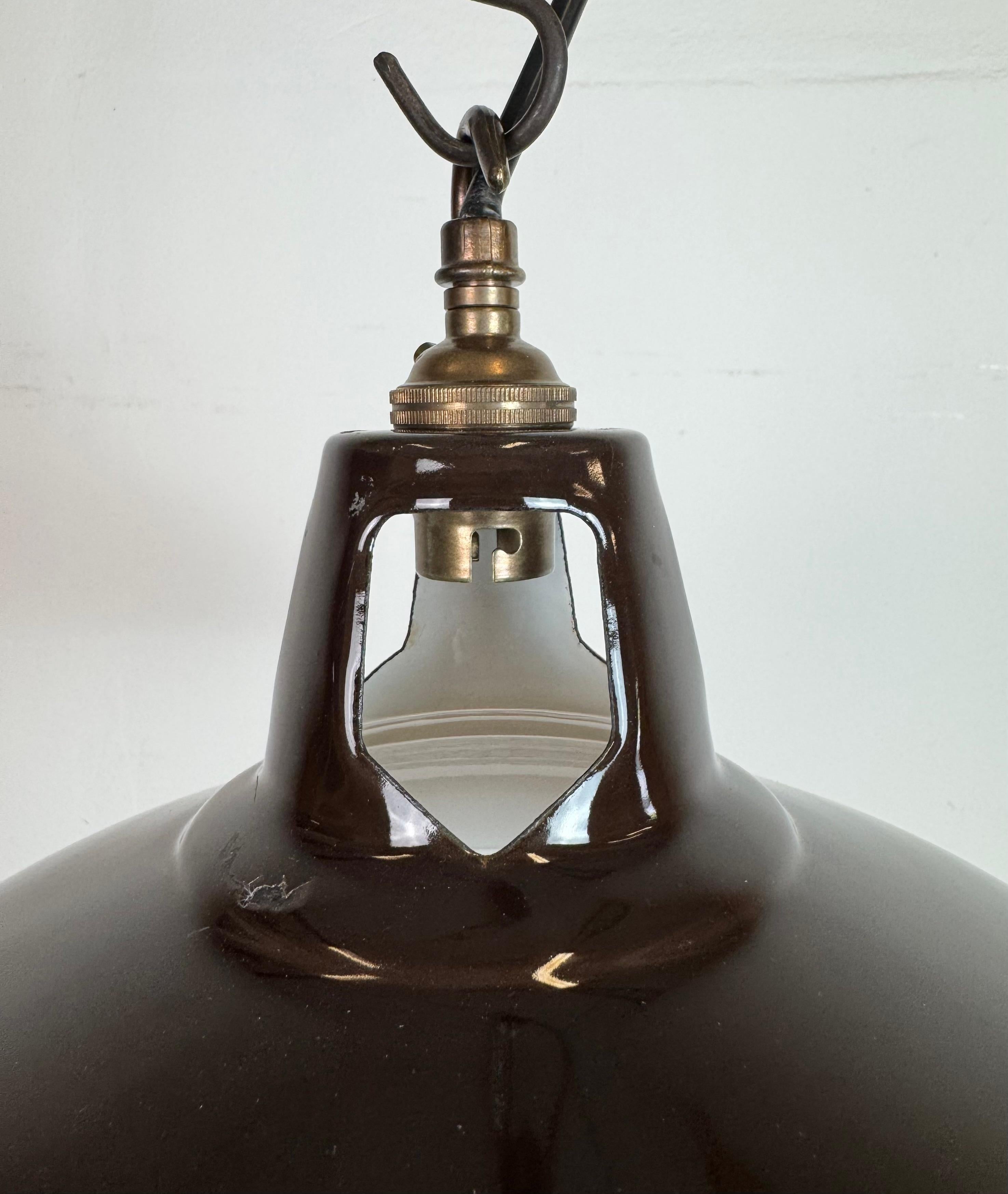 Industrial Brown Enamel Factory Pendant Lamp , 1960s In Good Condition For Sale In Kojetice, CZ