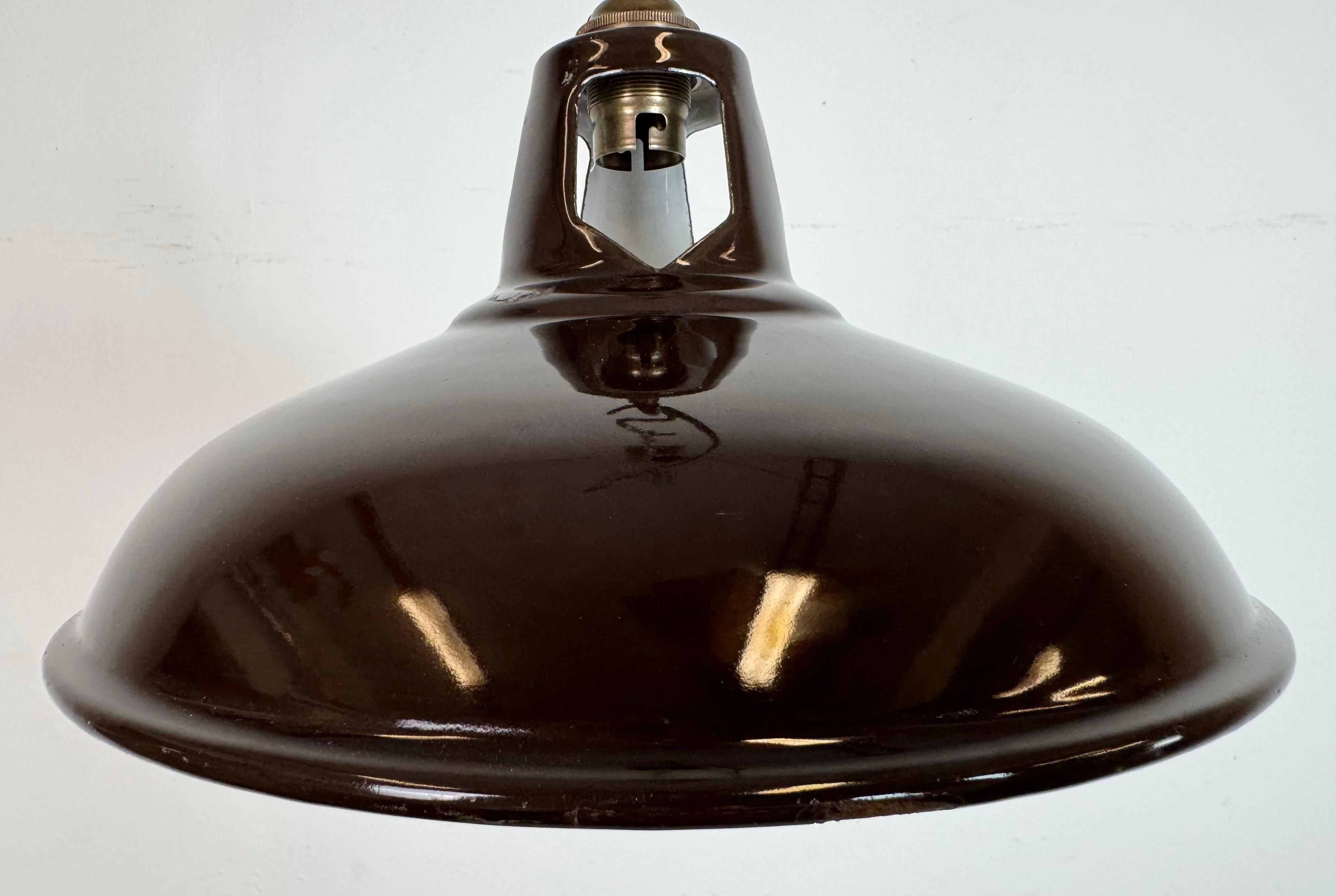 20th Century Industrial Brown Enamel Factory Pendant Lamp , 1960s For Sale