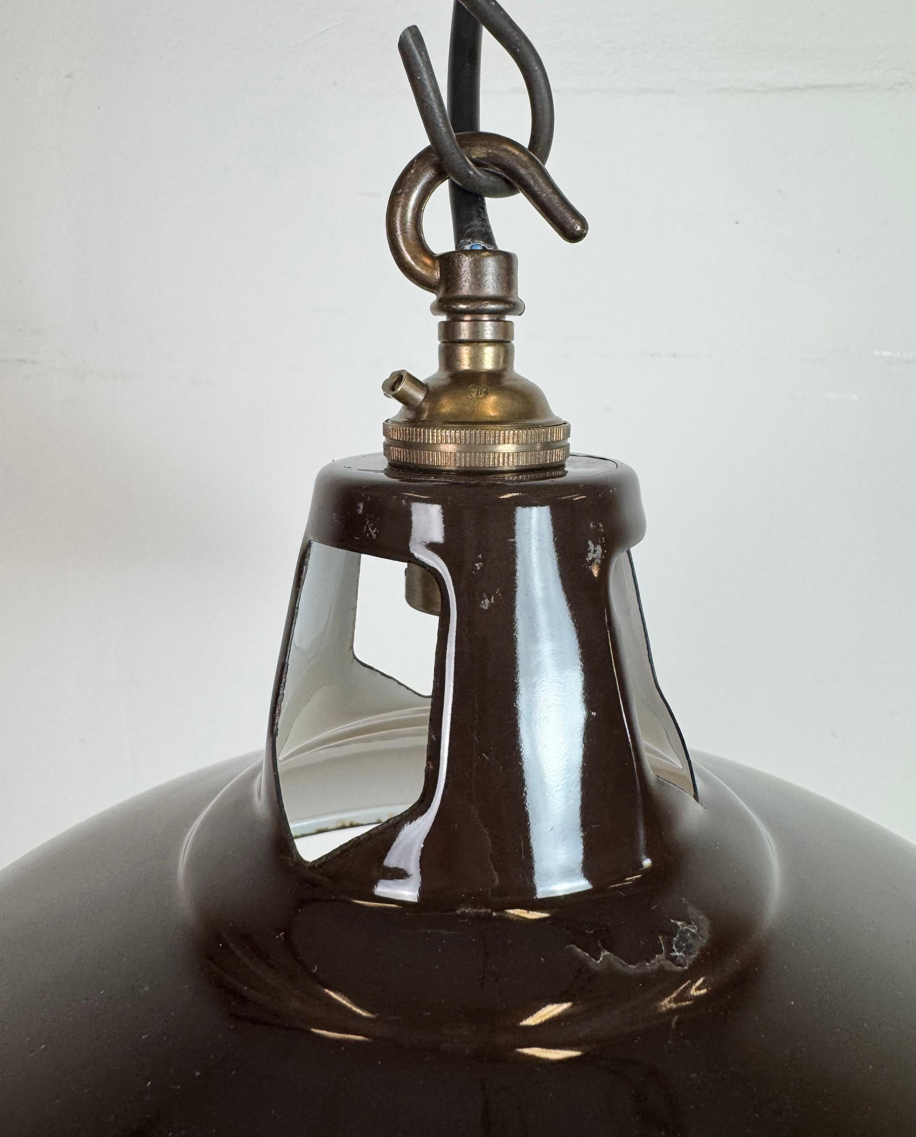 Brass Industrial Brown Enamel Factory Pendant Lamp , 1960s For Sale
