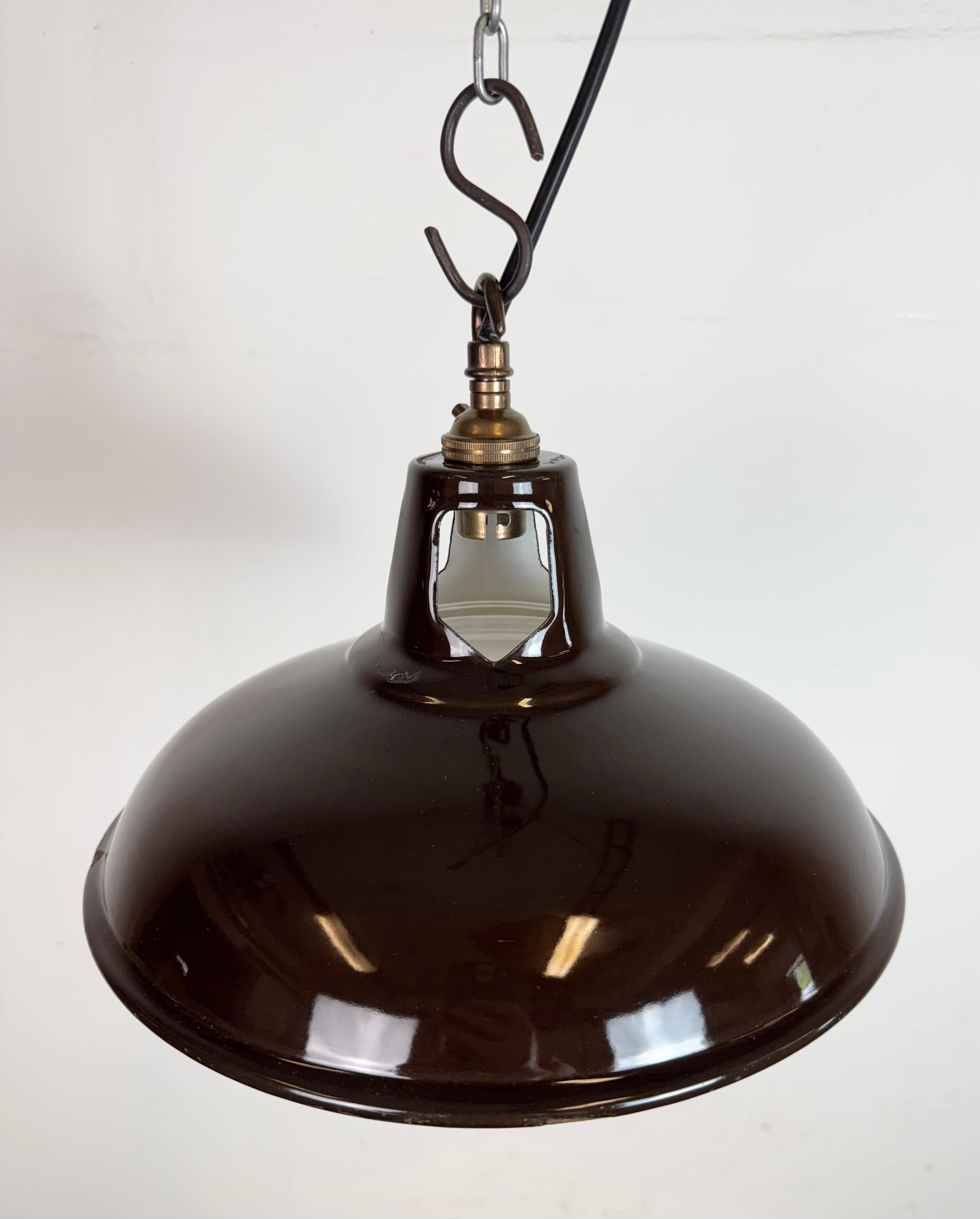 Industrial Brown Enamel Factory Pendant Lamp , 1960s For Sale 1