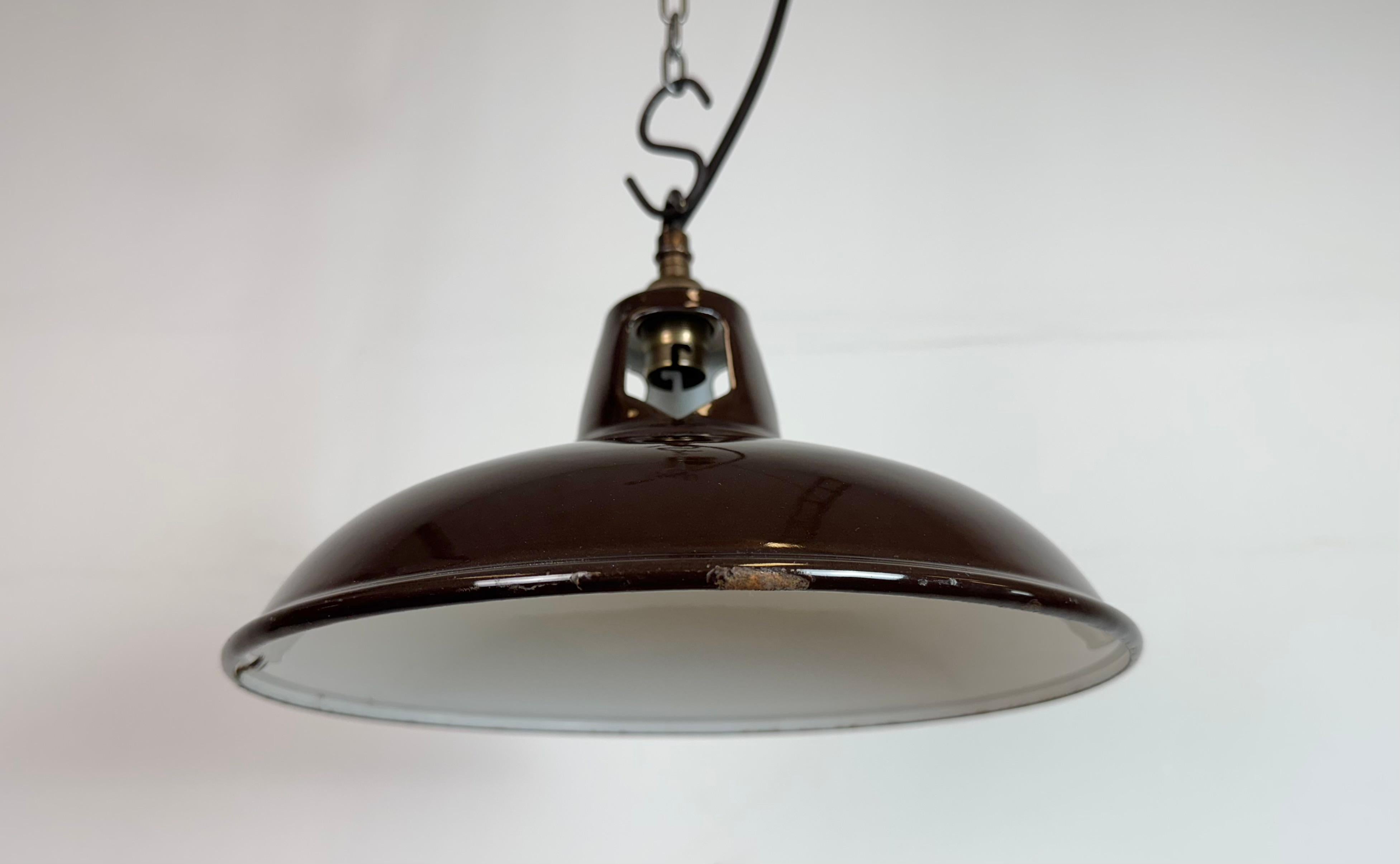Industrial Brown Enamel Factory Pendant Lamp , 1960s For Sale 2