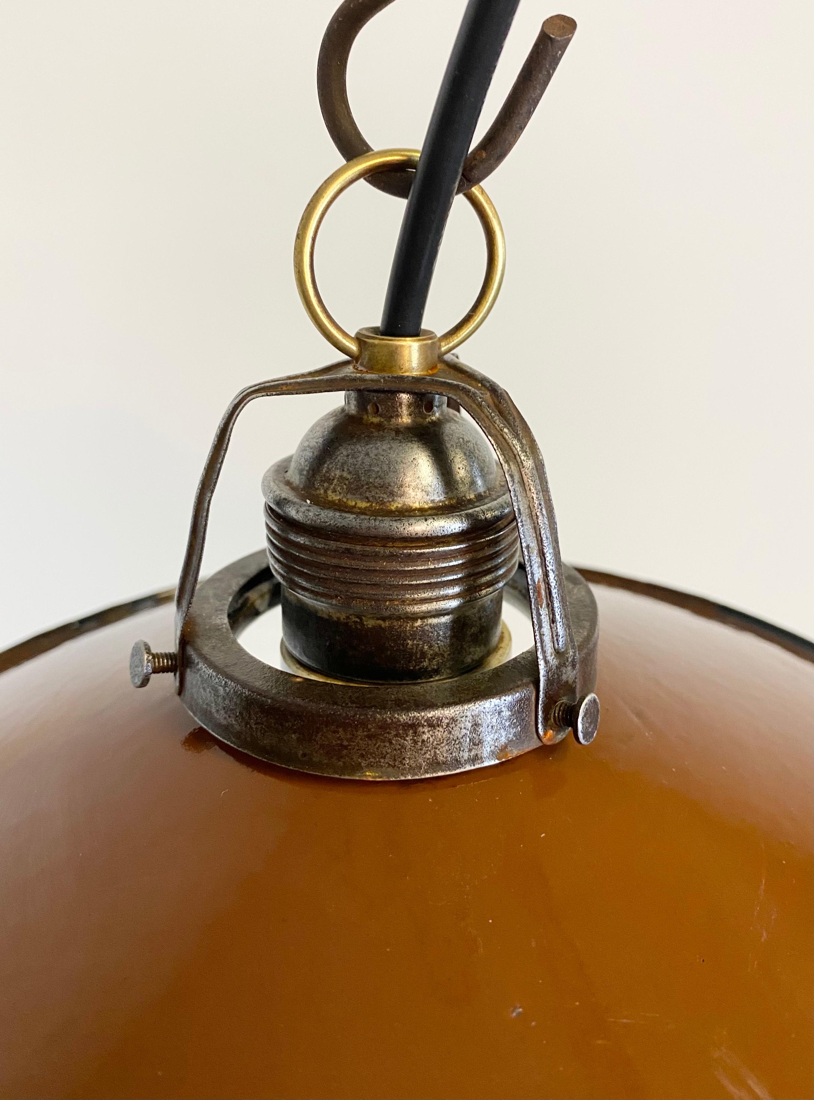 Industrial Brown Enamel Light, 1930s In Good Condition In Kojetice, CZ