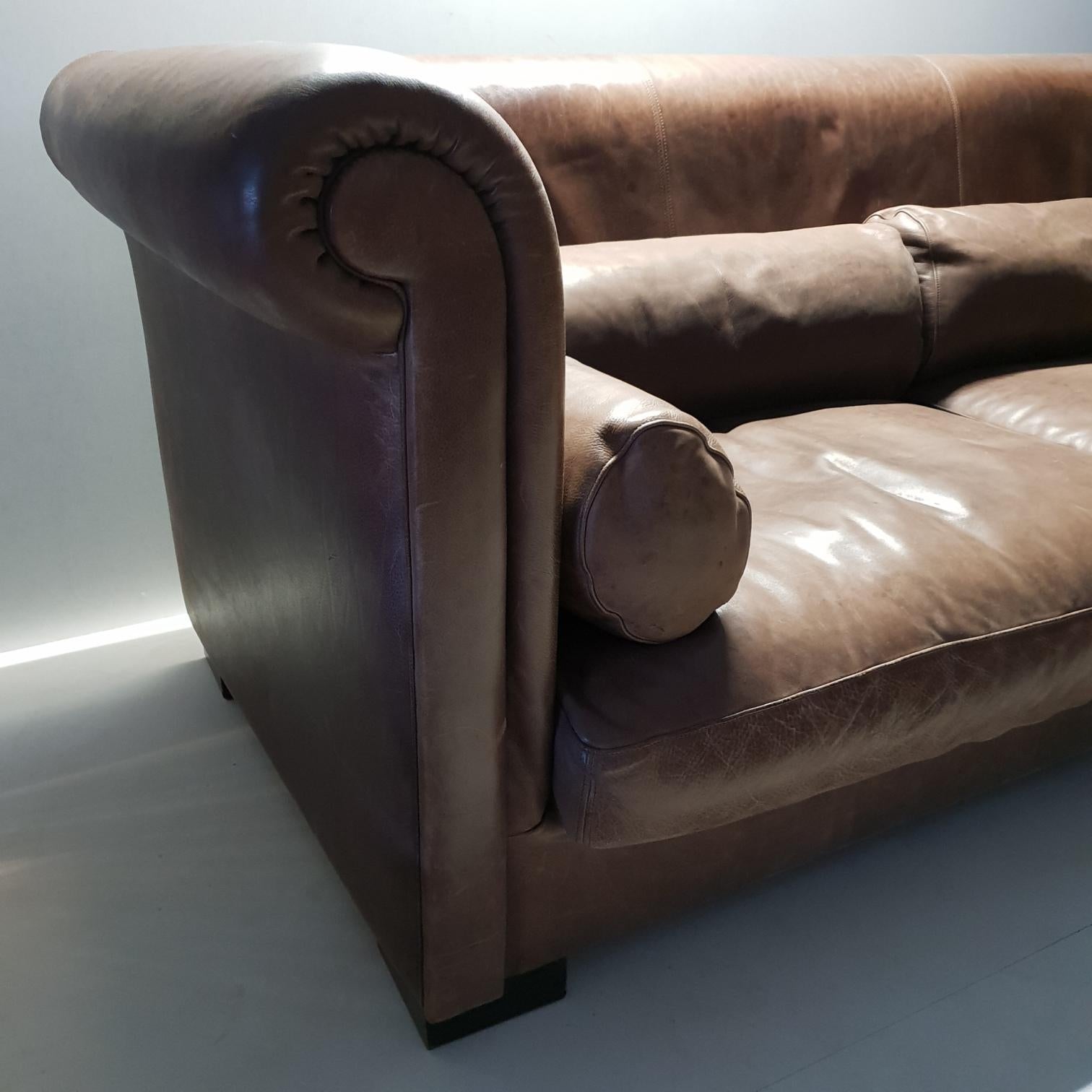 Industrial Brown Leather 3-Seat Sofa Model Alfred P. by Marco Milisich for Bax For Sale 3