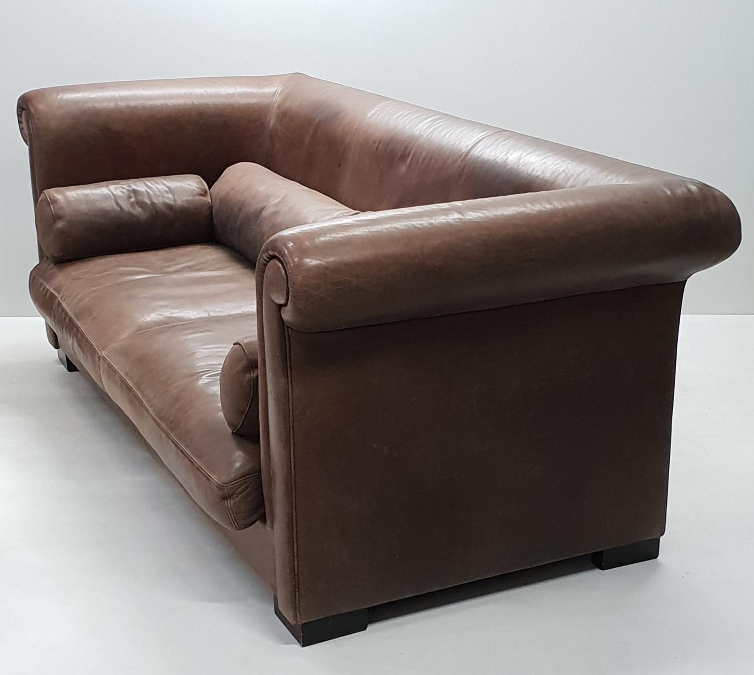Industrial Brown Leather 3-Seat Sofa Model Alfred P. by Marco Milisich for Bax For Sale 5