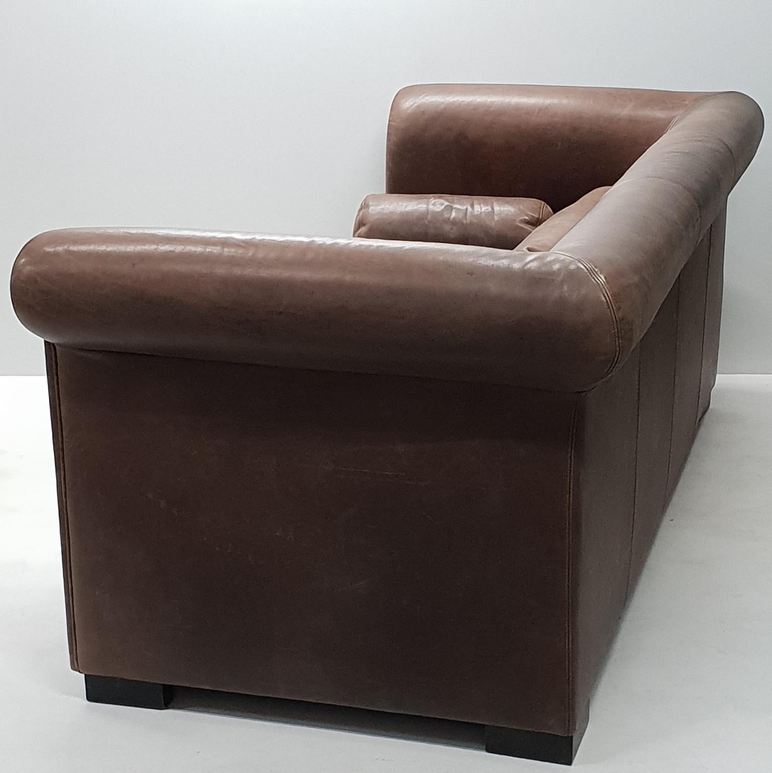Industrial Brown Leather 3-Seat Sofa Model Alfred P. by Marco Milisich for Bax For Sale 6