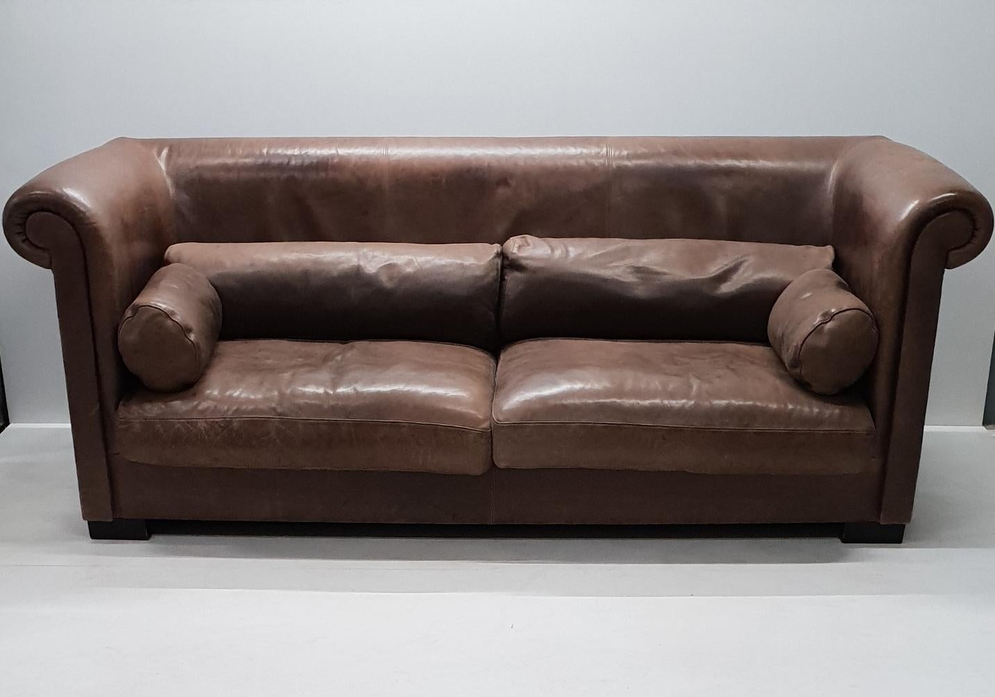 Braunes Industrielles 3-Sitz-Sofa aus Leder Modell Alfred P. von Marco Milisich für Bax im Zustand „Gut“ im Angebot in Valkenswaard, NL