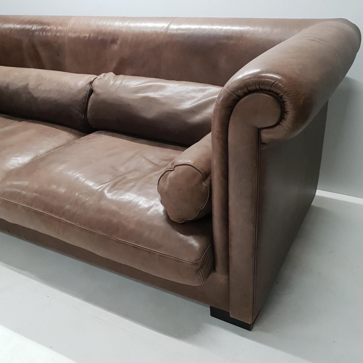 Italian Industrial Brown Leather 3-Seat Sofa Model Alfred P. by Marco Milisich for Bax For Sale