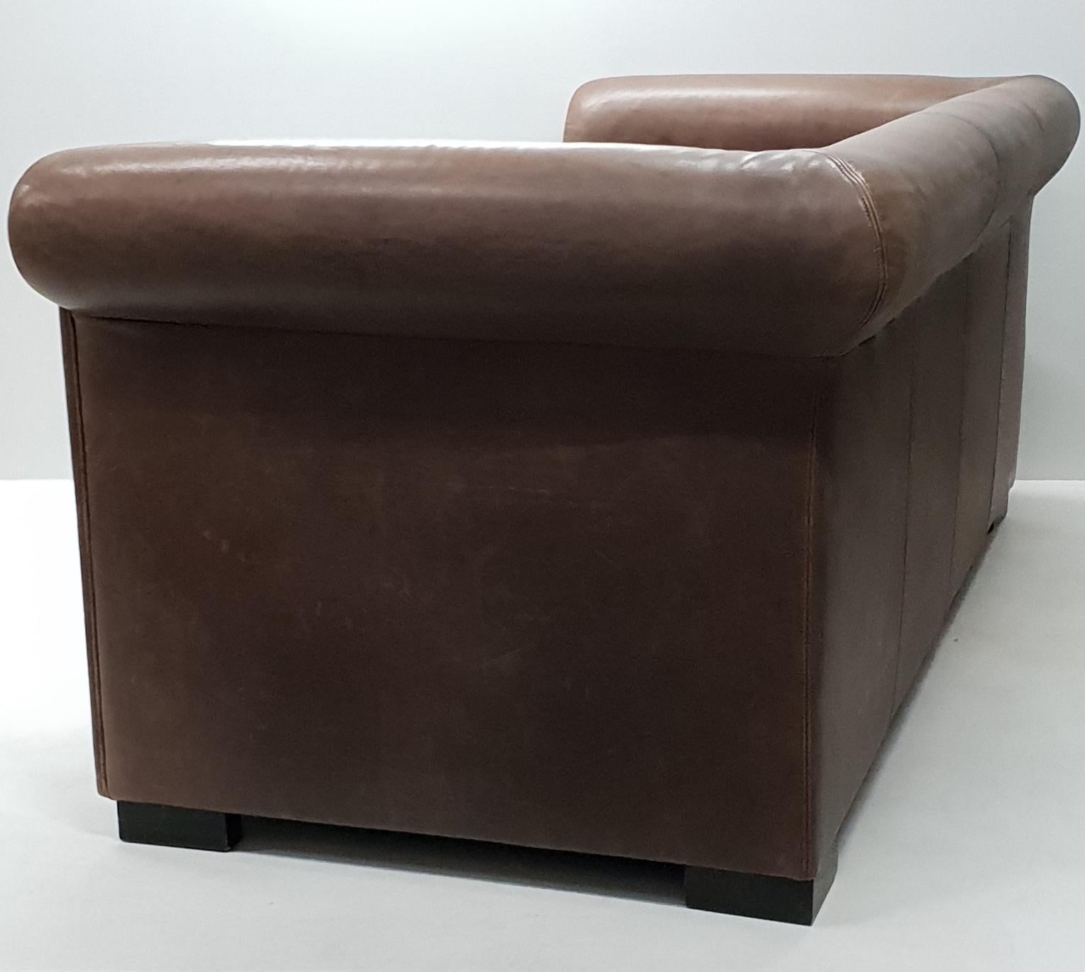 Industrial Brown Leather 3-Seat Sofa Model Alfred P. by Marco Milisich for Bax In Good Condition For Sale In Valkenswaard, NL
