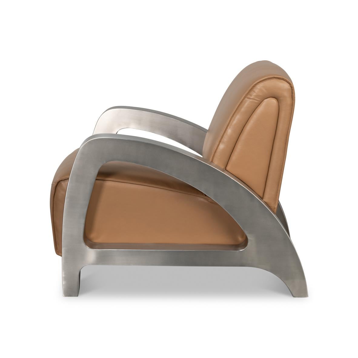 Asiatique Fauteuil industriel en cuir brun en vente