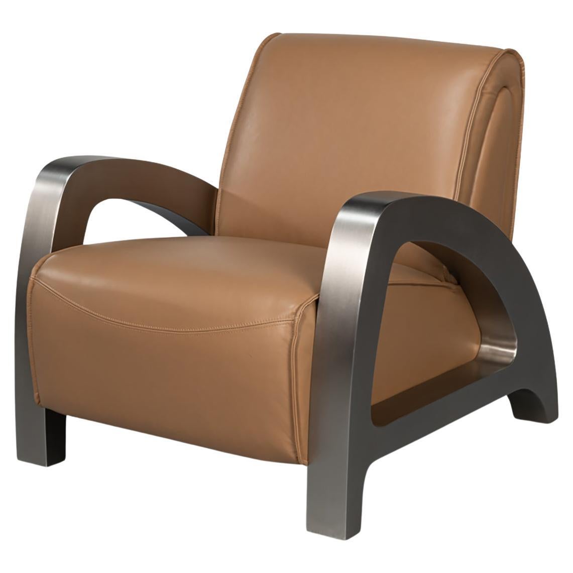 Fauteuil industriel en cuir brun en vente