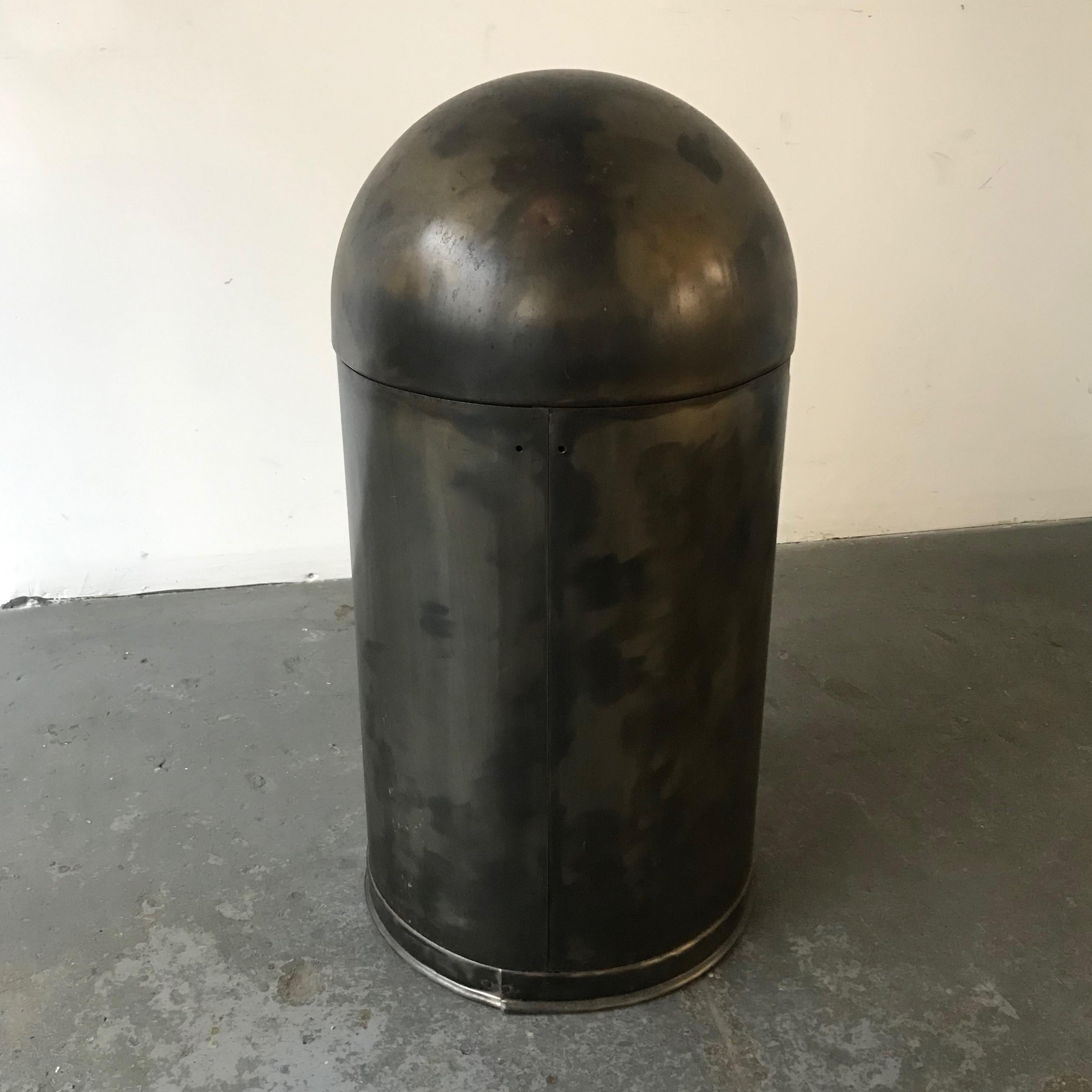 American Industrial Brushed Gunmetal Steel Bullet Trash Can For Sale