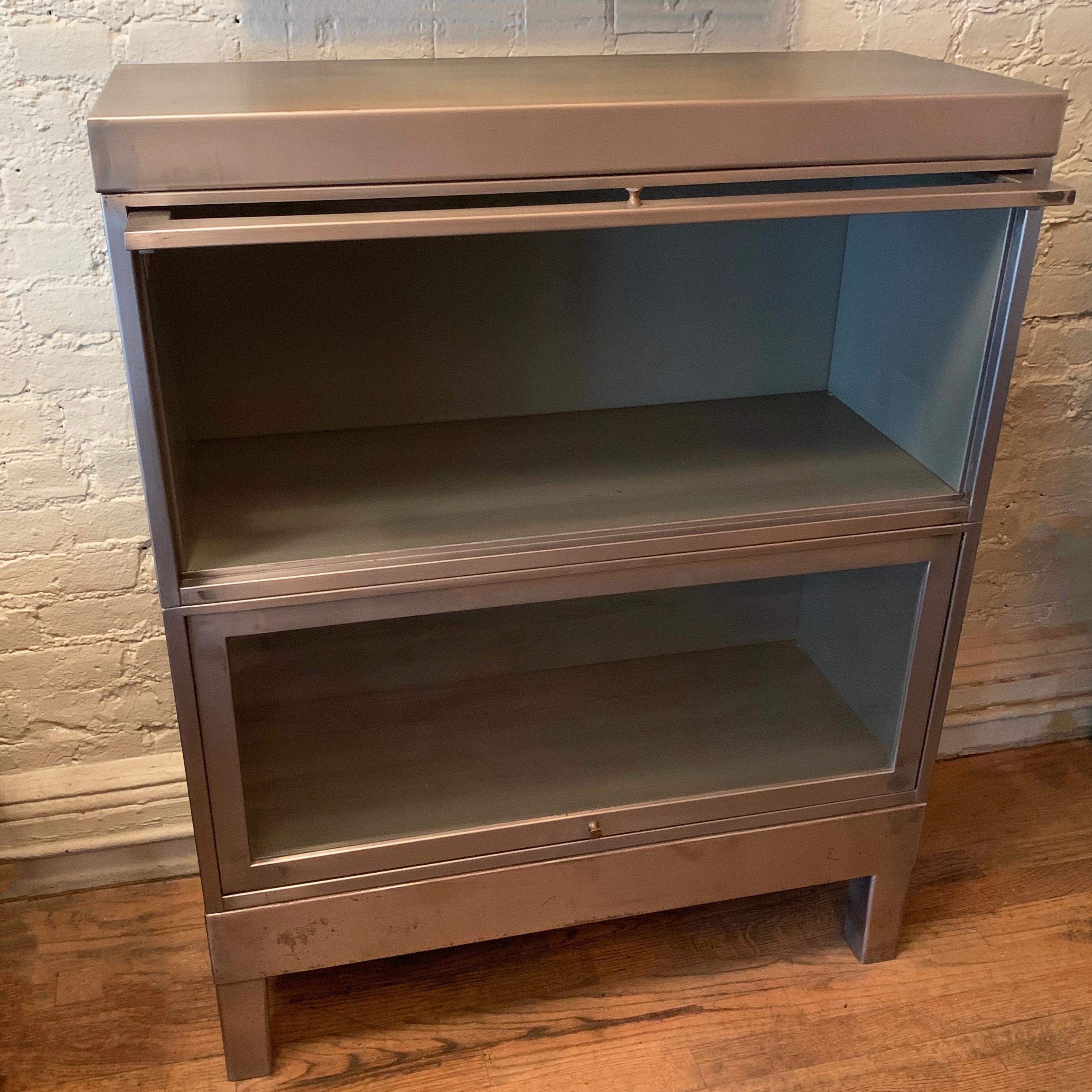 Industrial Brushed Steel 2 Stack Barrister Book Case by Globe Wernicke In Good Condition In Brooklyn, NY