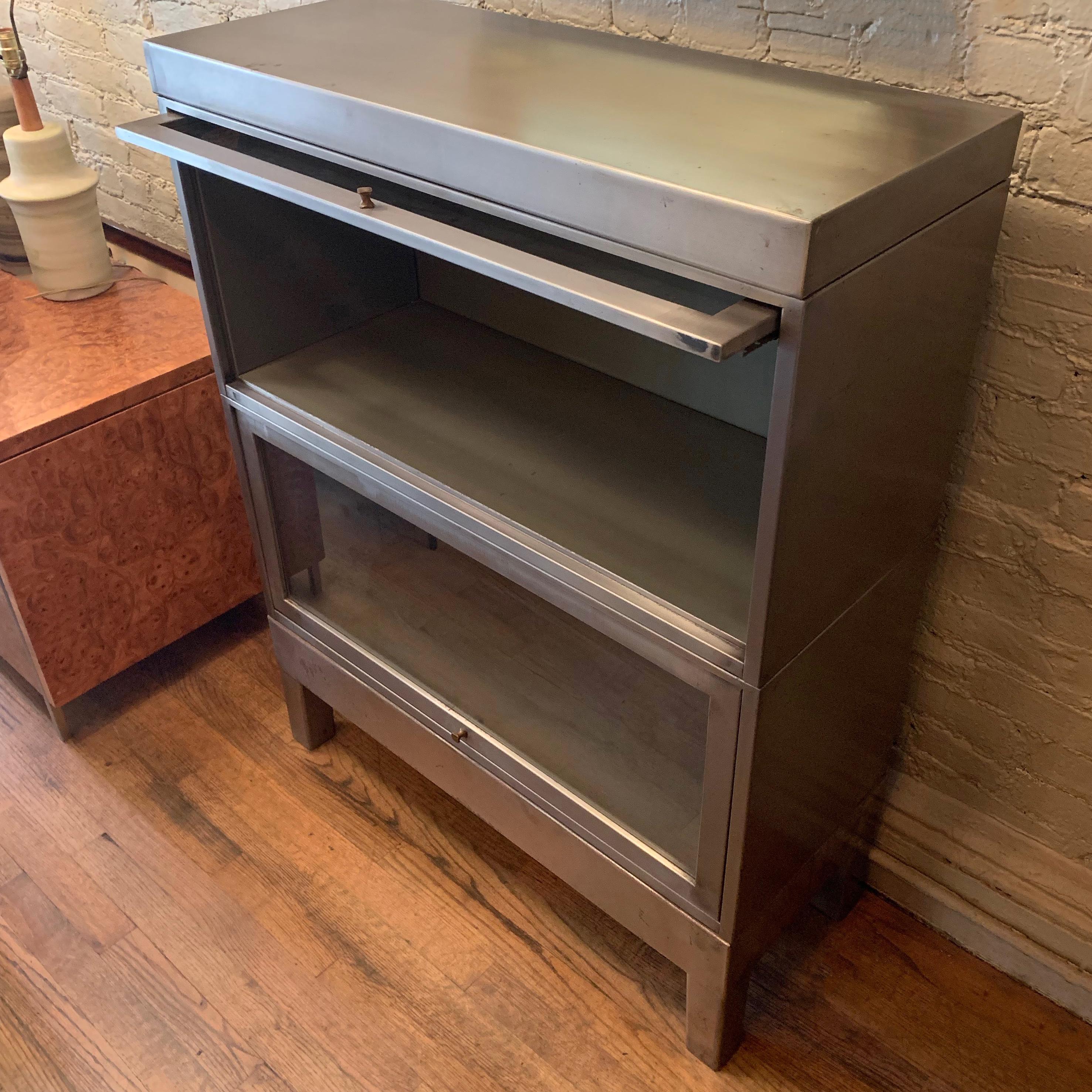 20th Century Industrial Brushed Steel 2 Stack Barrister Book Case by Globe Wernicke