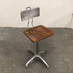 Industrial Brushed Steel Adjustable Drafting Stool