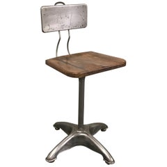 Industrial Brushed Steel Adjustable Drafting Stool