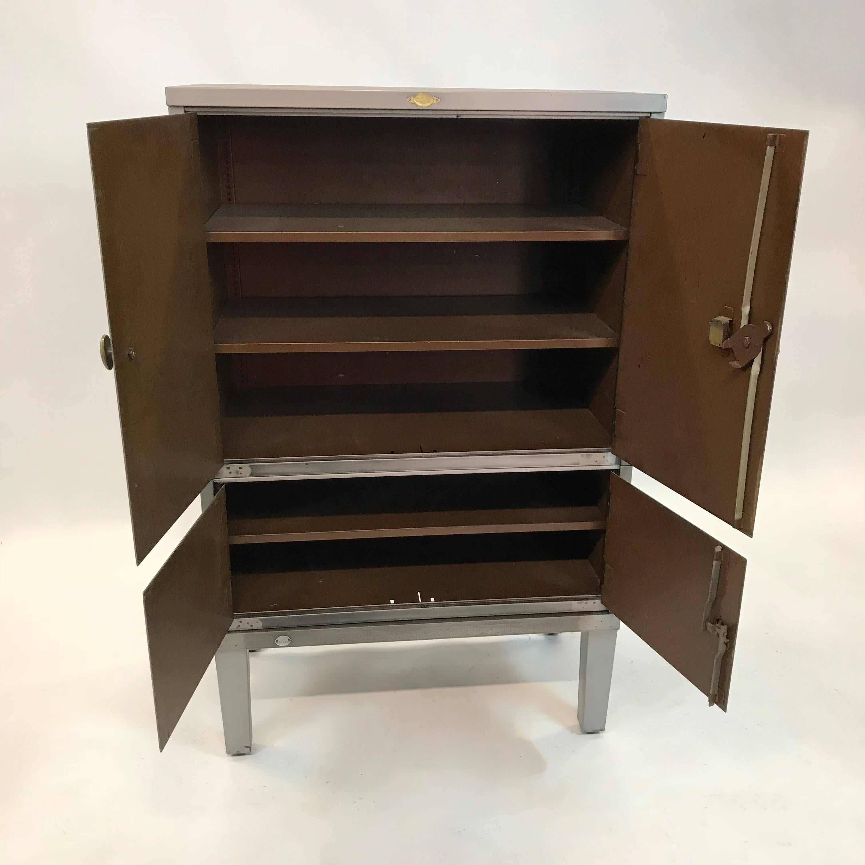 Industrial Brushed Steel and Brass Document Office Cabinet by Art Metal In Excellent Condition In Brooklyn, NY