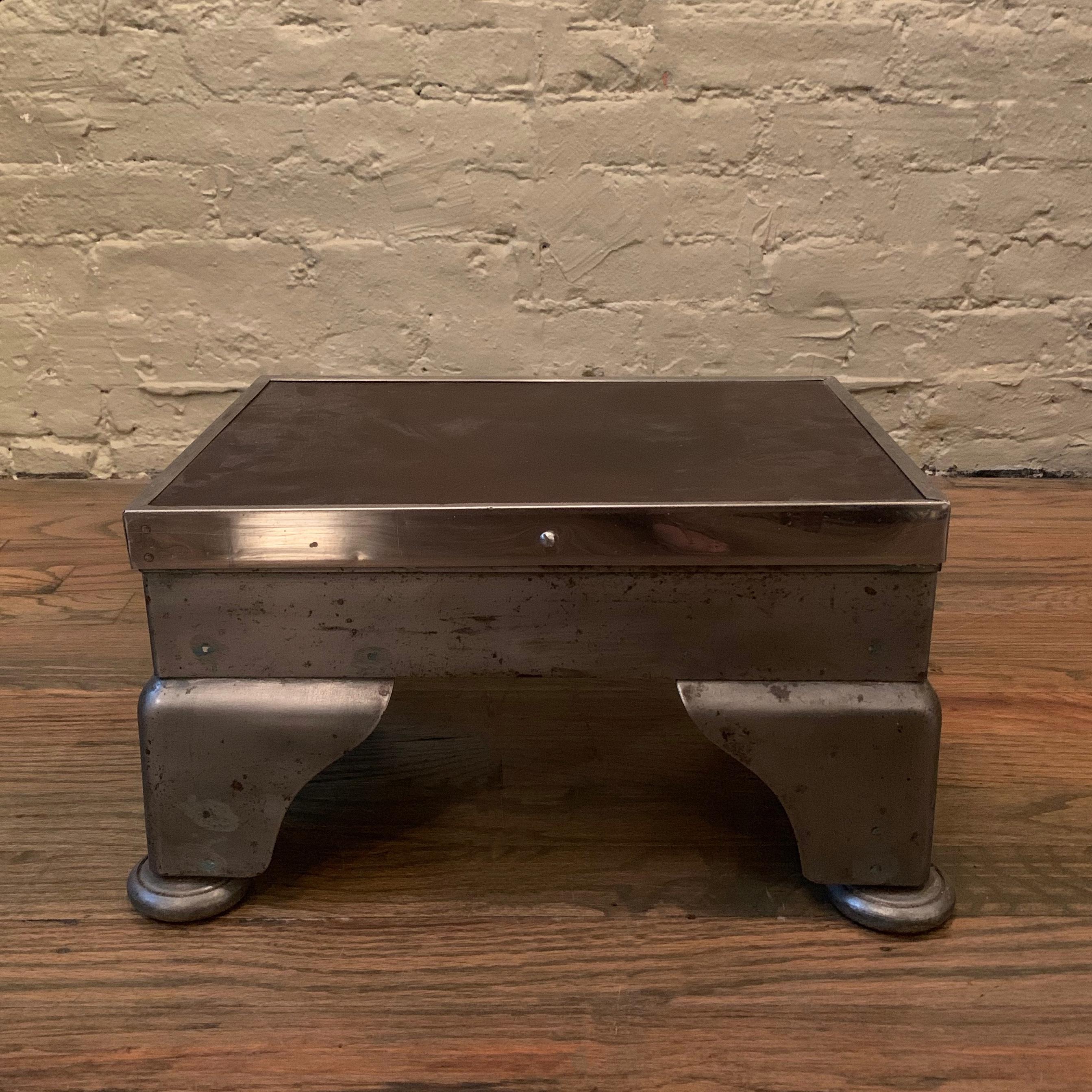 American Industrial Brushed Steel And Leather Hospital Foot Stool