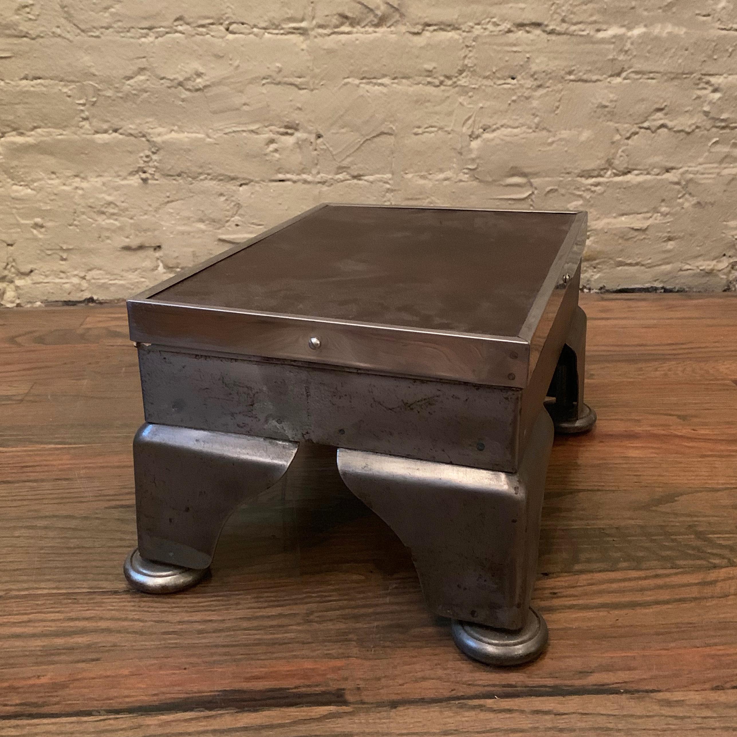 20th Century Industrial Brushed Steel And Leather Hospital Foot Stool