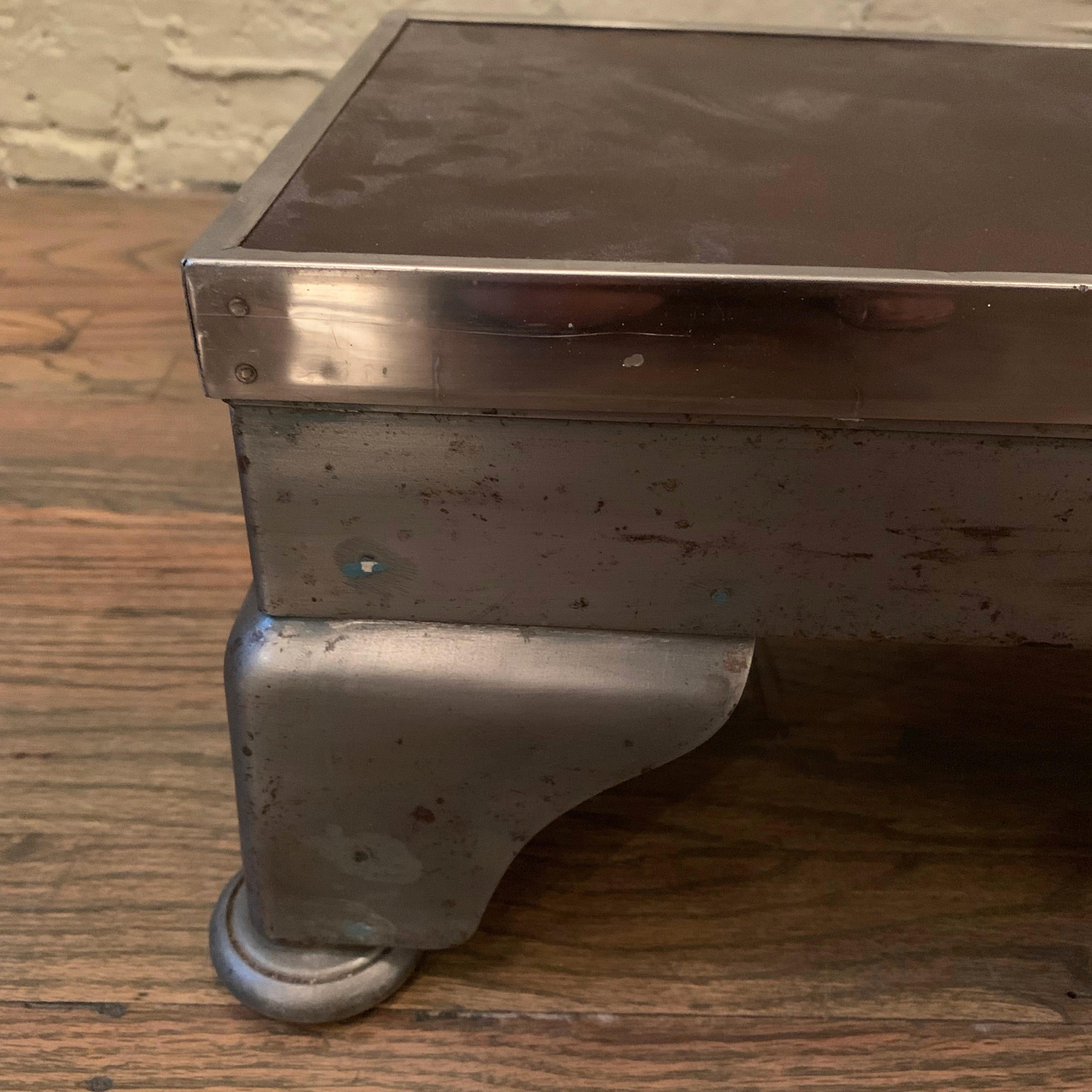 Industrial Brushed Steel And Leather Hospital Foot Stool 2