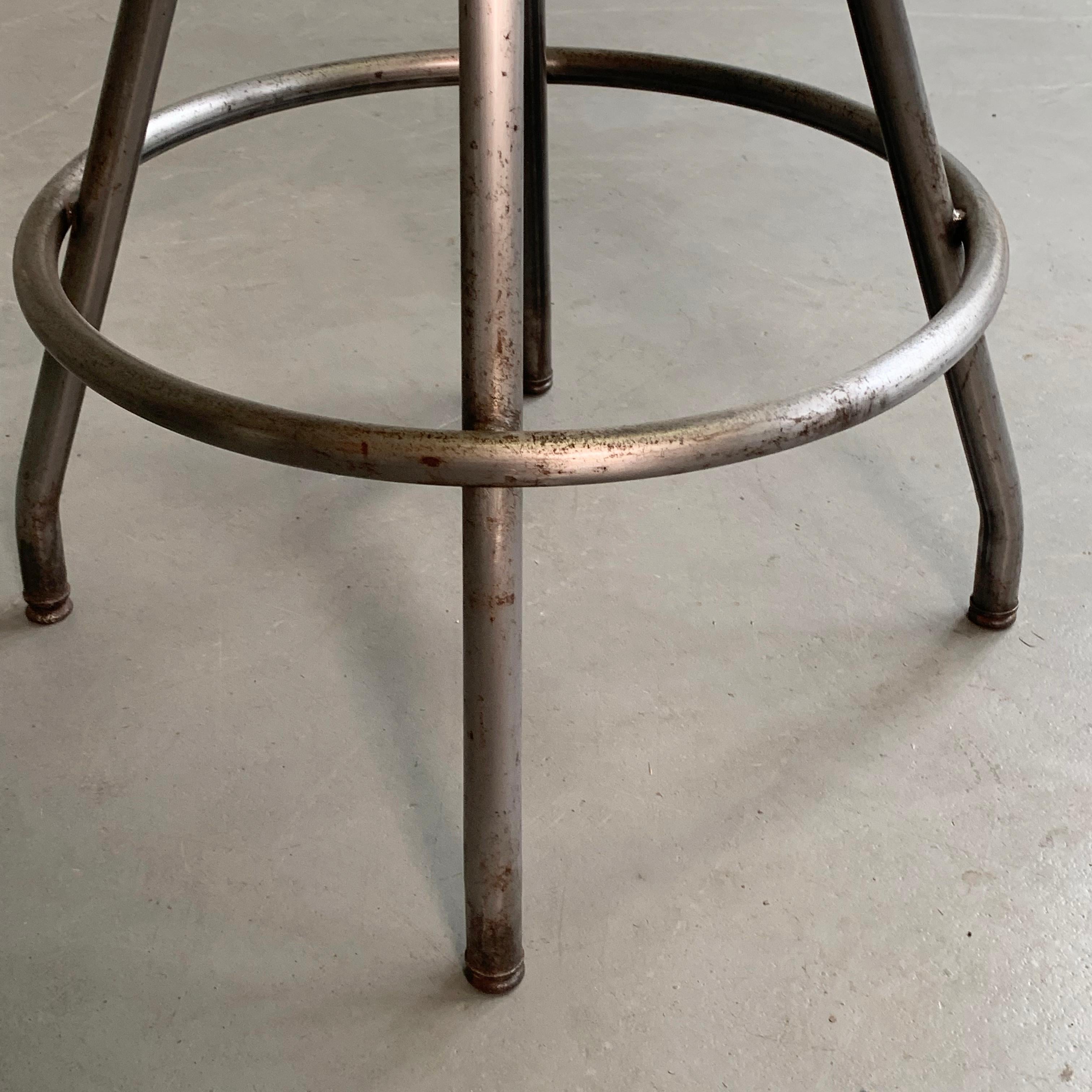 20th Century Industrial Brushed Steel And Maple Drafting Stool For Sale