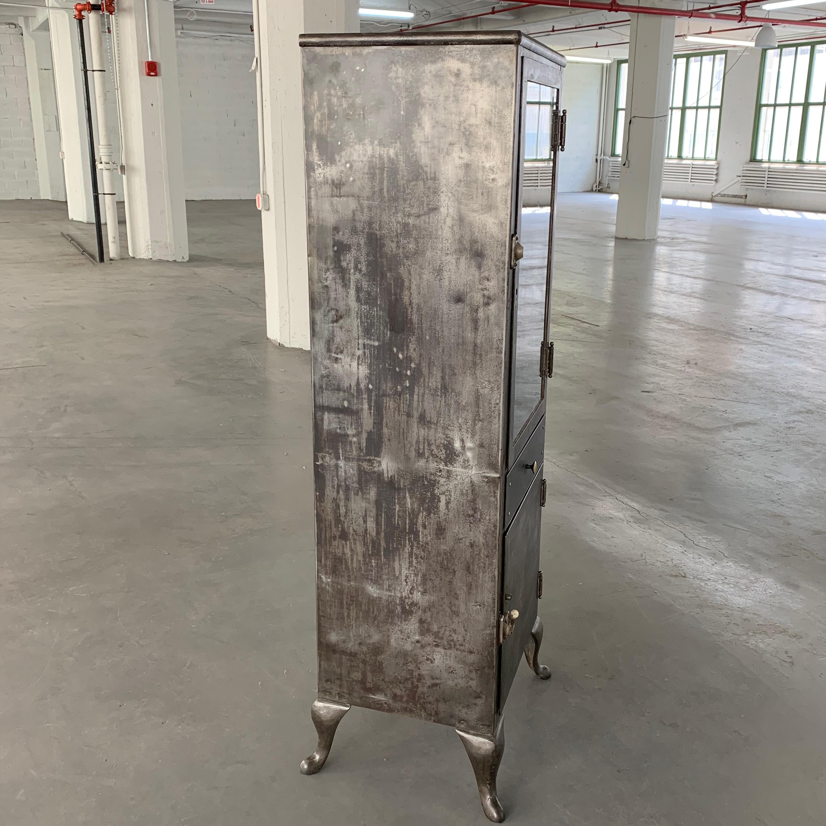 Industrial Brushed Steel Apothecary Cabinet In Good Condition In Brooklyn, NY