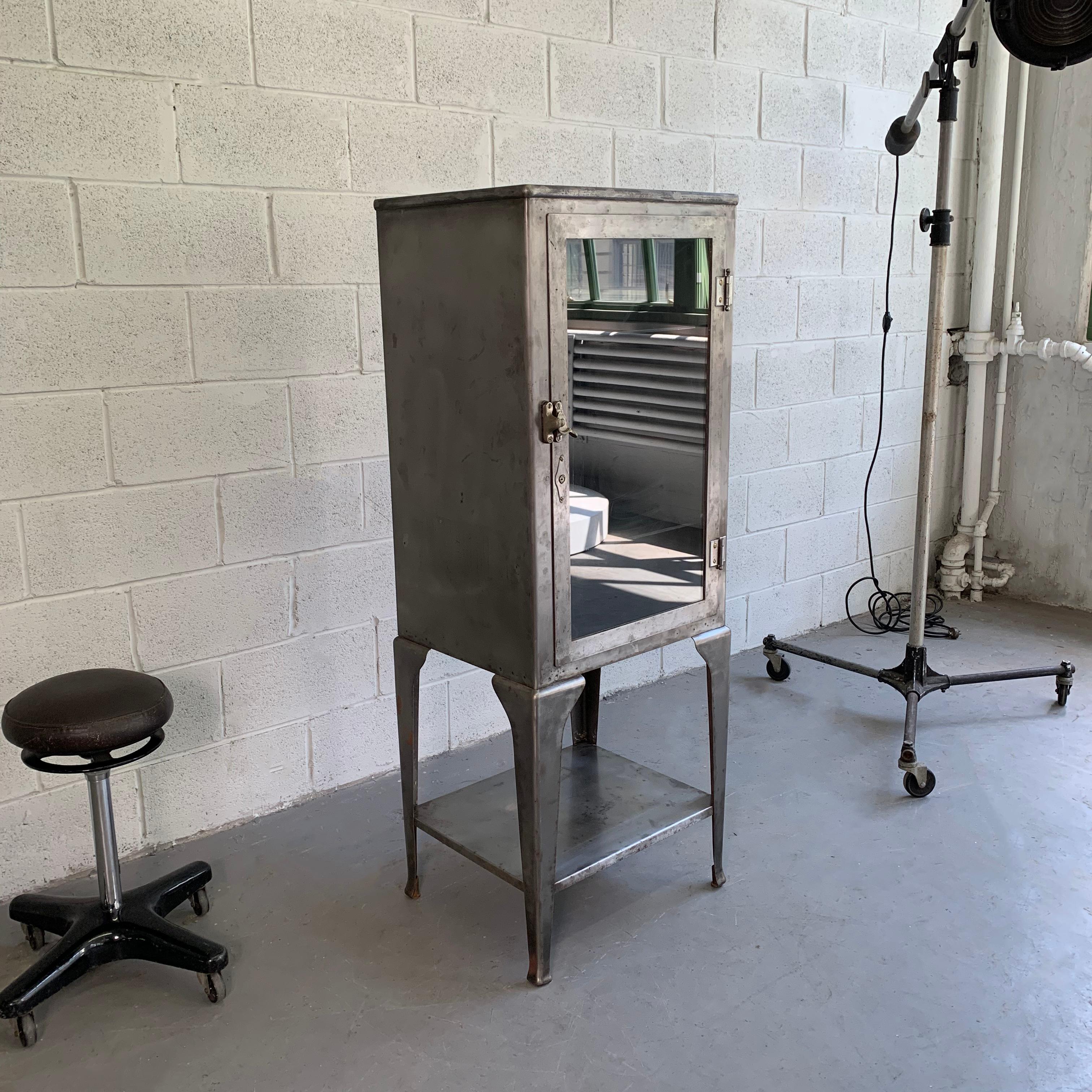 Industrial Brushed Steel Apothecary Display Cabinet In Good Condition In Brooklyn, NY