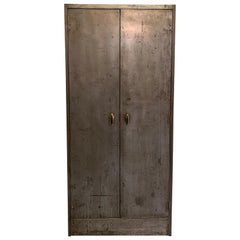 Vintage Industrial Brushed Steel Armoire Wardrobe Cabinet