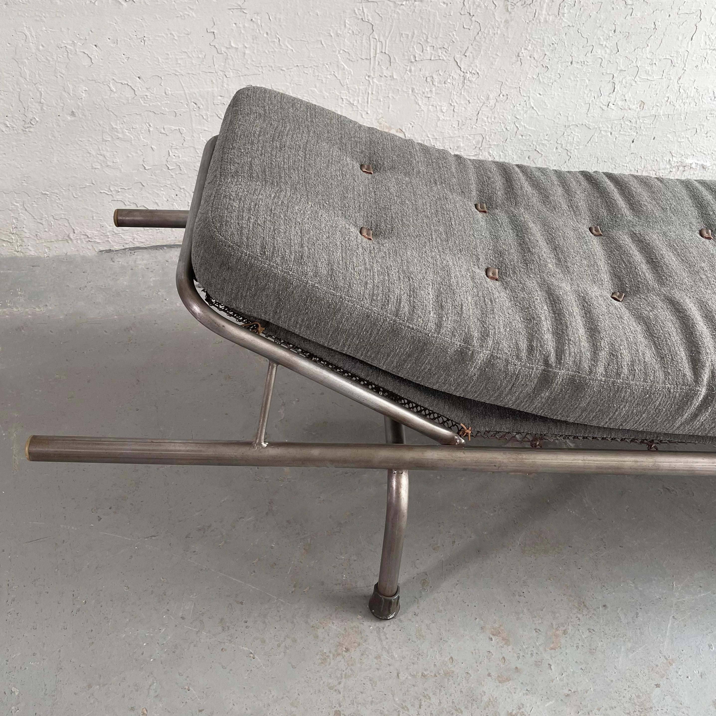 American Industrial Brushed Steel Chaise Longue For Sale