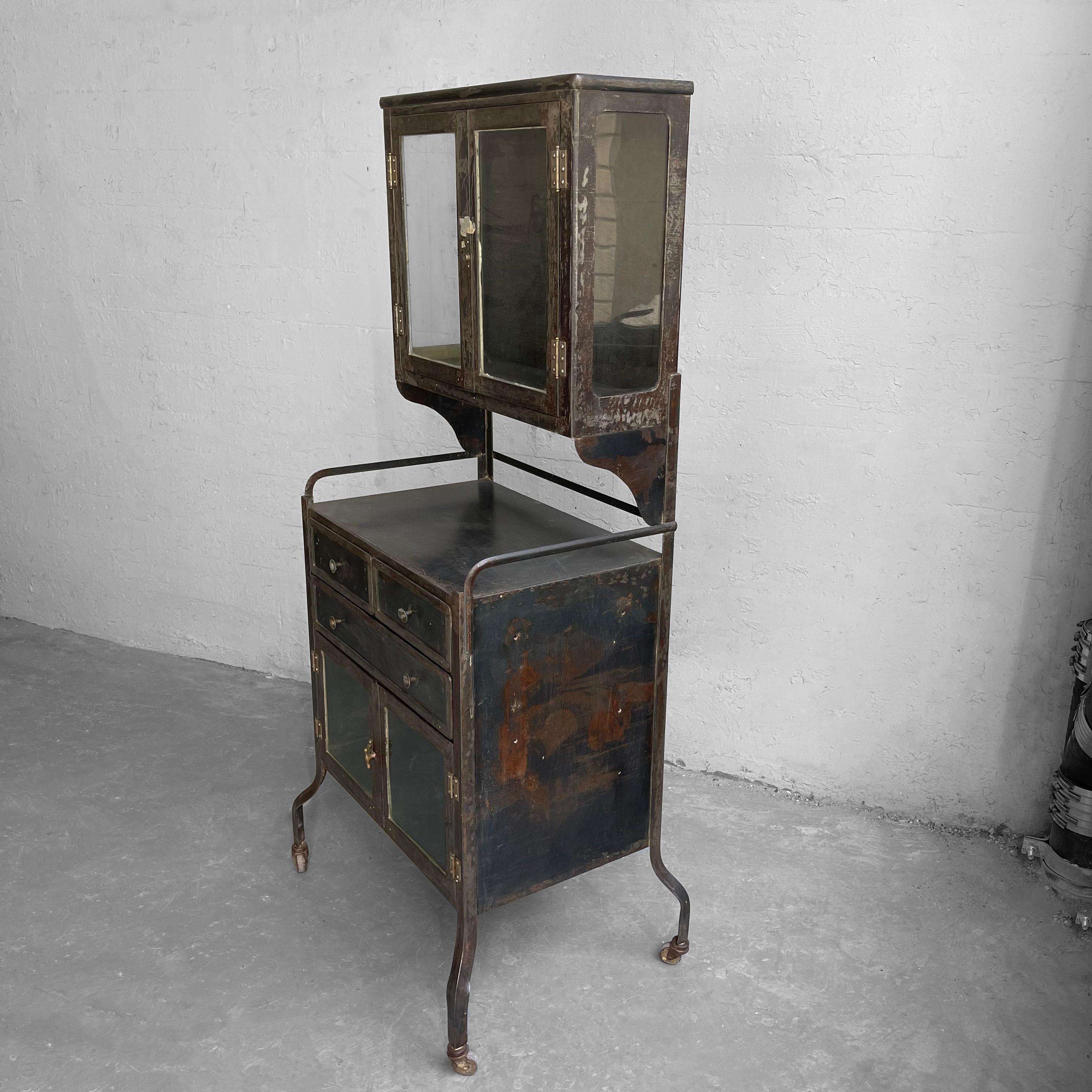 Industrial Brushed Steel Dentist Apothecary Cabinet In Good Condition In Brooklyn, NY