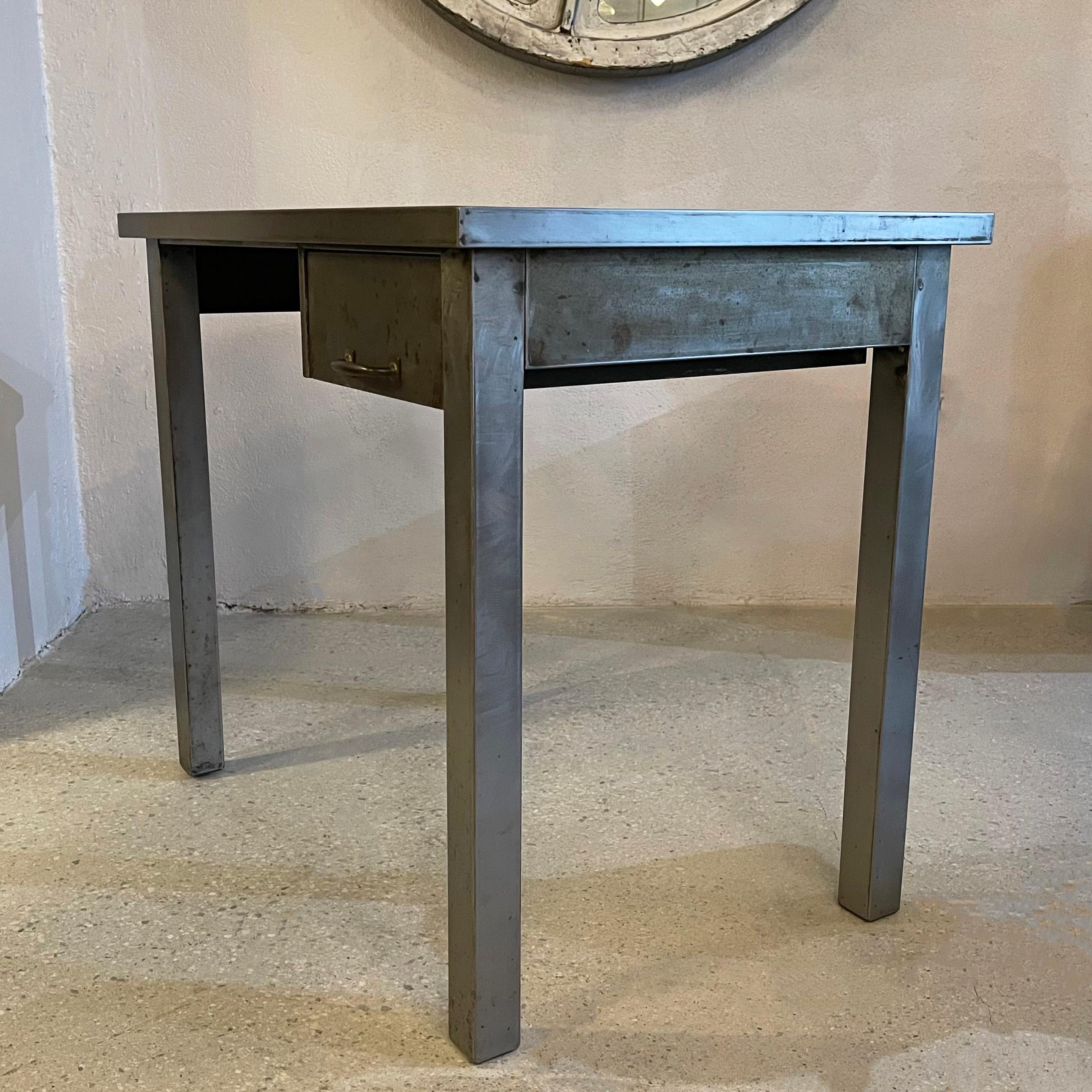 Industrial Brushed Steel Desk By Library Bureau Makers In Good Condition For Sale In Brooklyn, NY