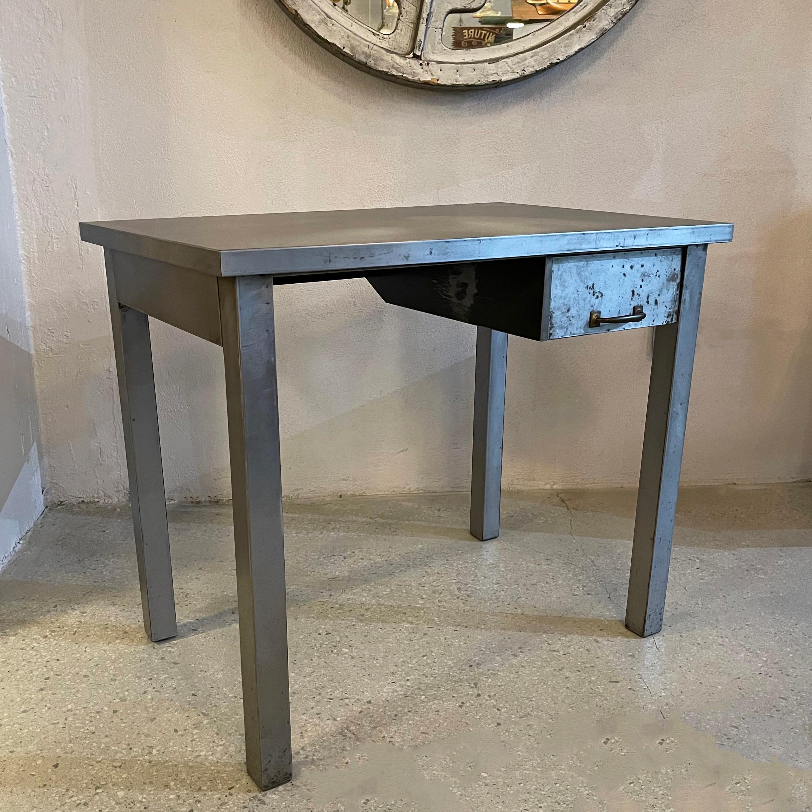 20th Century Industrial Brushed Steel Desk By Library Bureau Makers For Sale