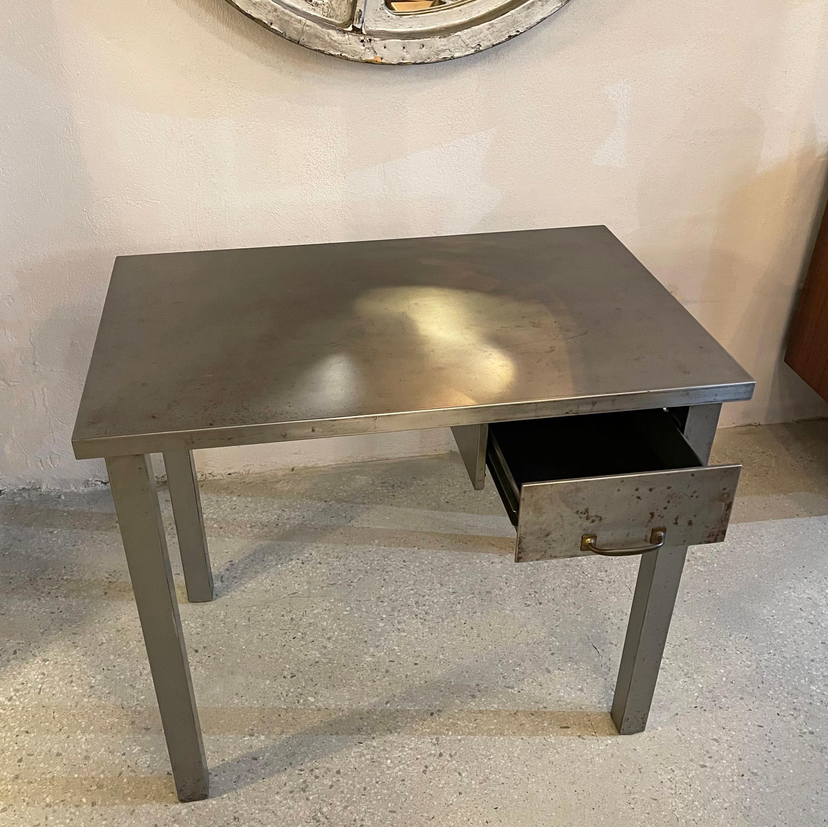 Industrial Brushed Steel Desk By Library Bureau Makers For Sale 2