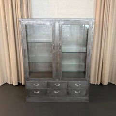 Industrial Brushed Steel Double Wide Medical Apothecary Display Cabinet