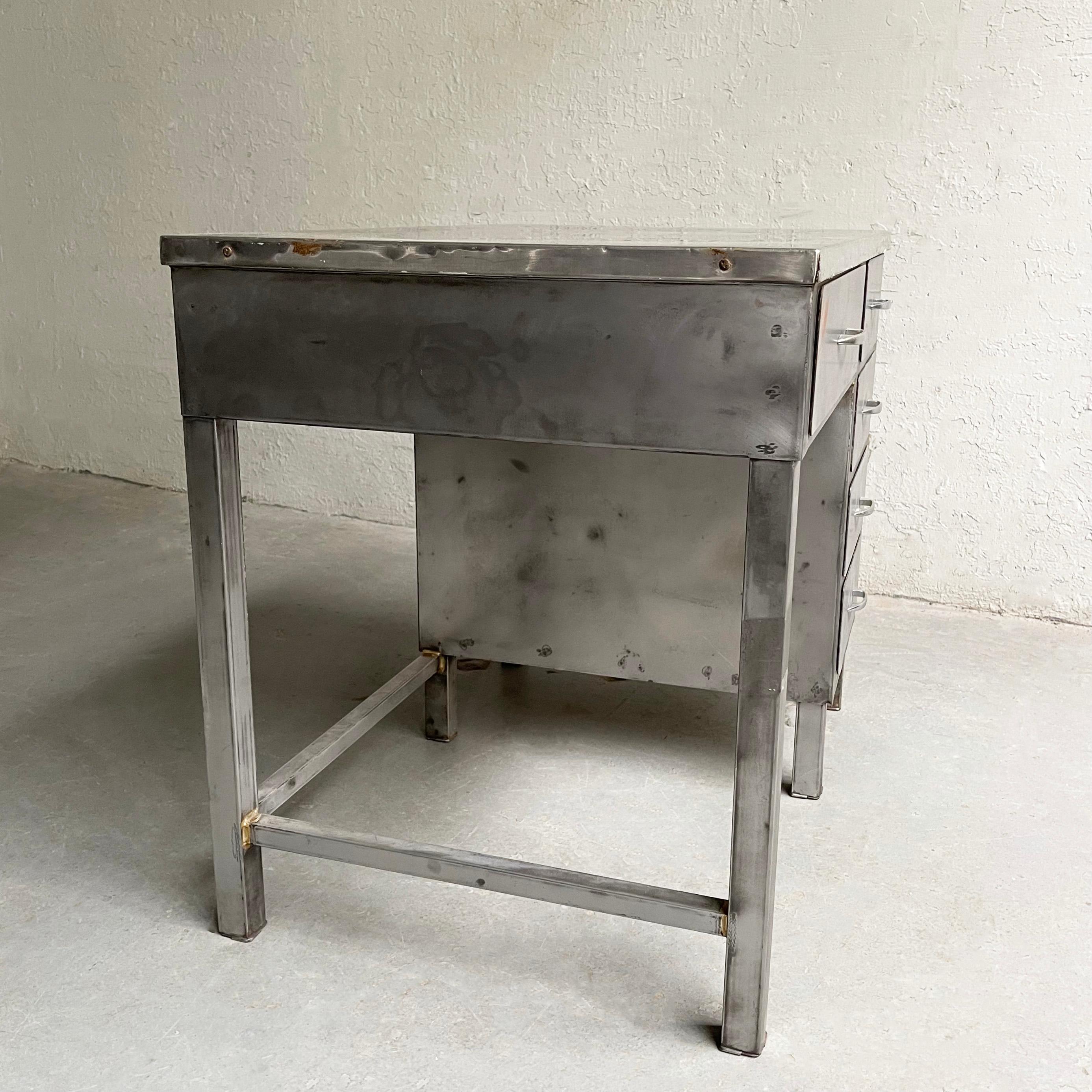20th Century Industrial Brushed Steel Factory Desk For Sale
