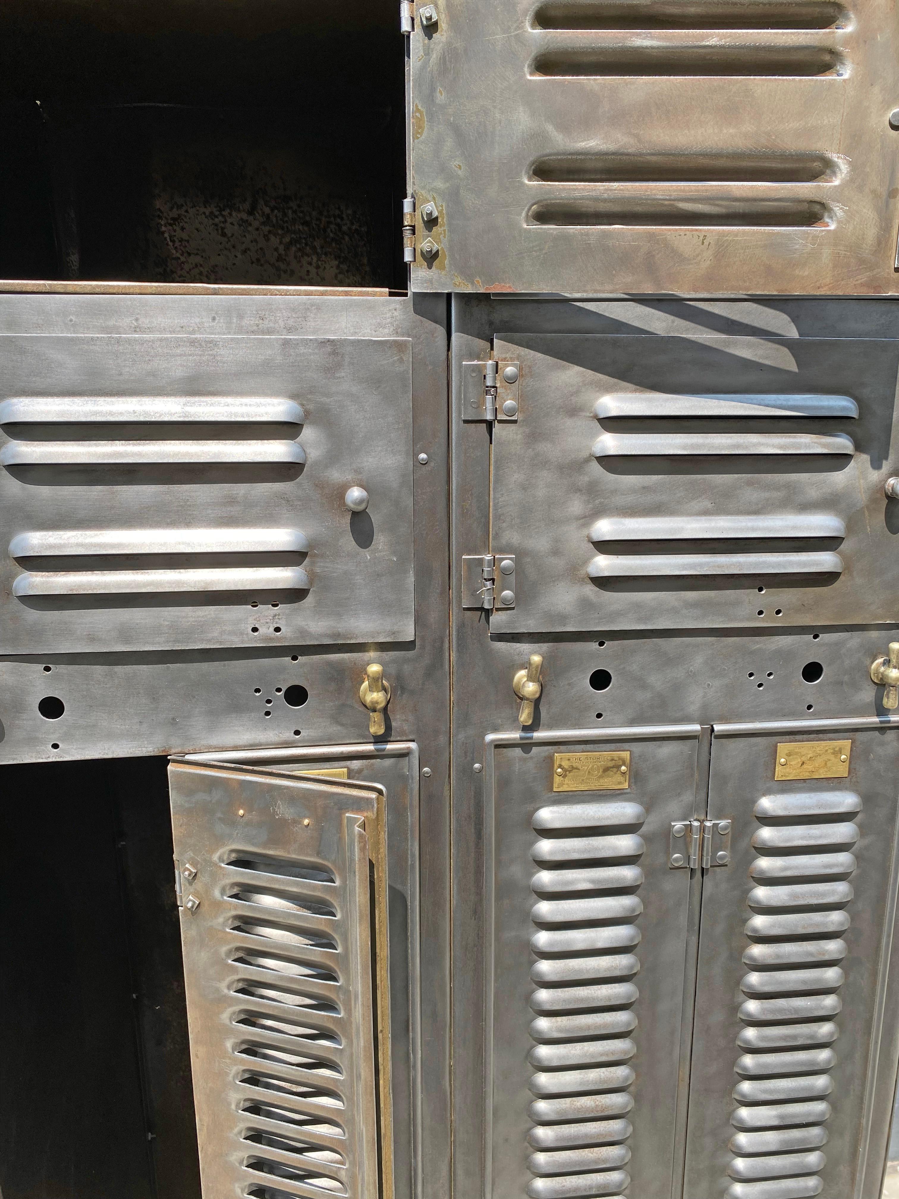 American Industrial Brushed Steel Factory Lockers By Hart & Hutchinson Co. For Sale