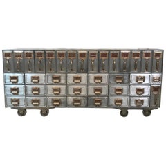 Antique Industrial Brushed Steel File Storage Console