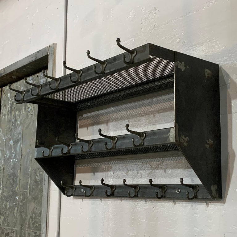 Industrial Brushed Steel Gymnasium Wall Mount Shelf Unit Coat Rack at