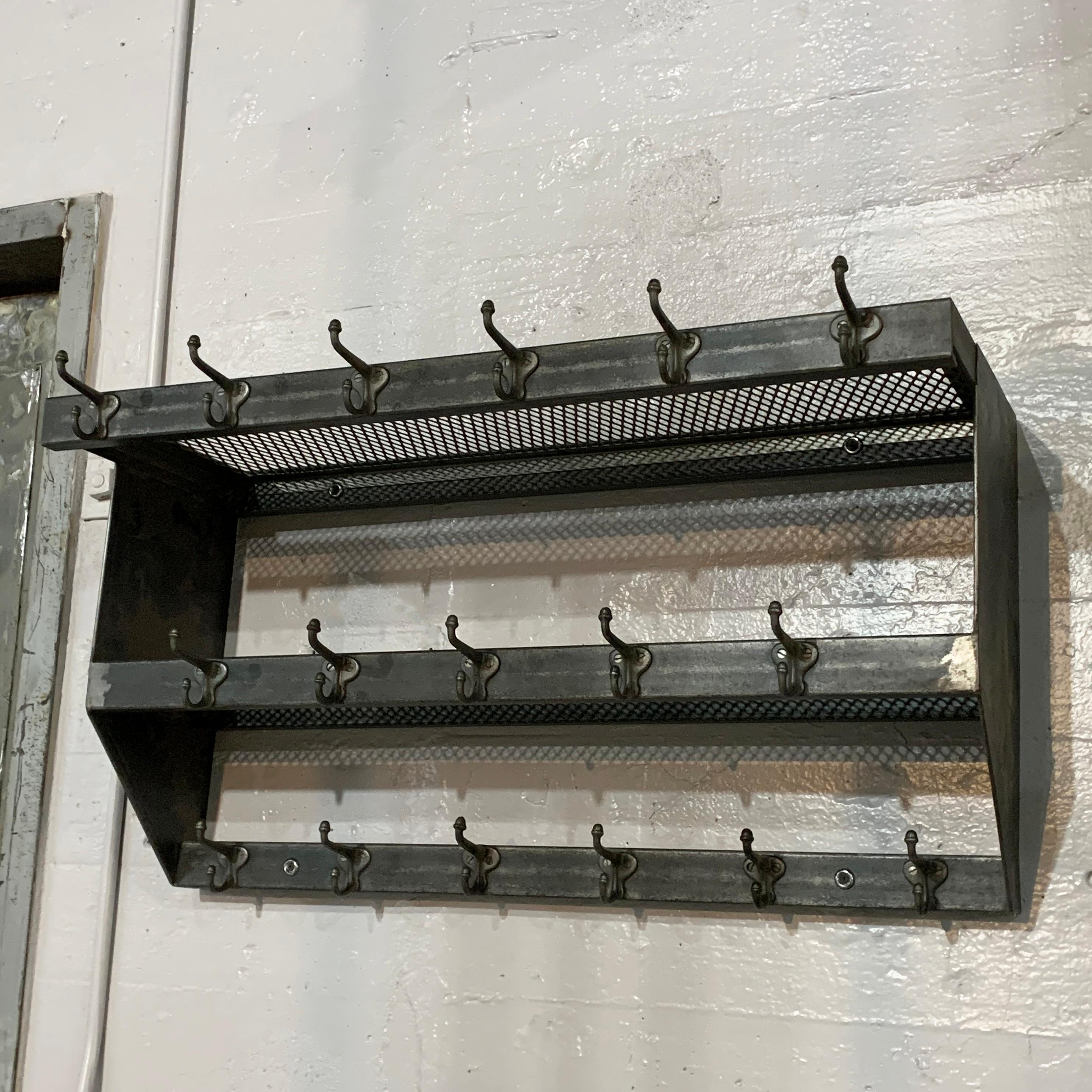 American Industrial Brushed Steel Gymnasium Wall Mount Shelf Unit Coat Rack