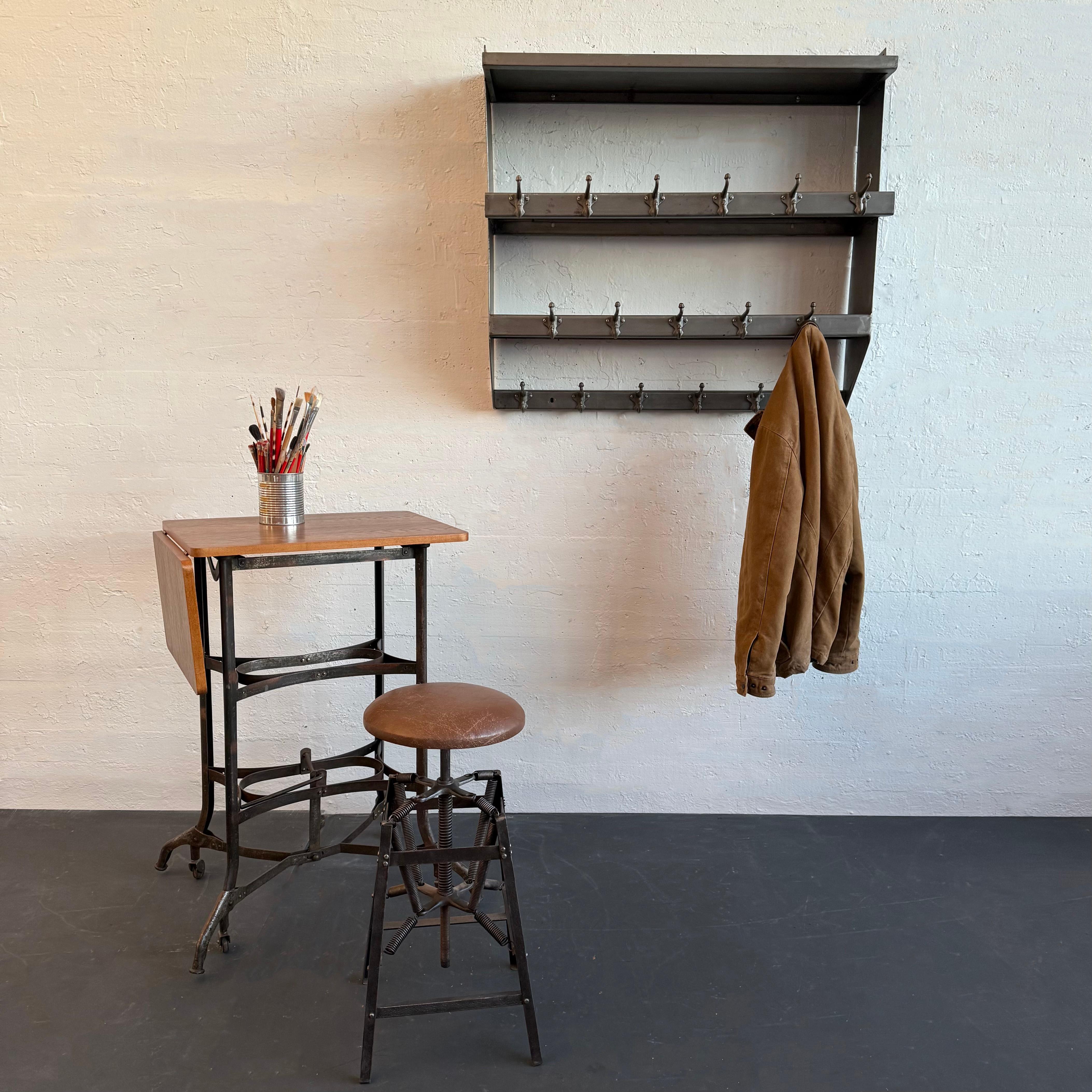 20th Century Industrial Brushed Steel Gymnasium Wall Mount Shelf Unit Coat Rack For Sale