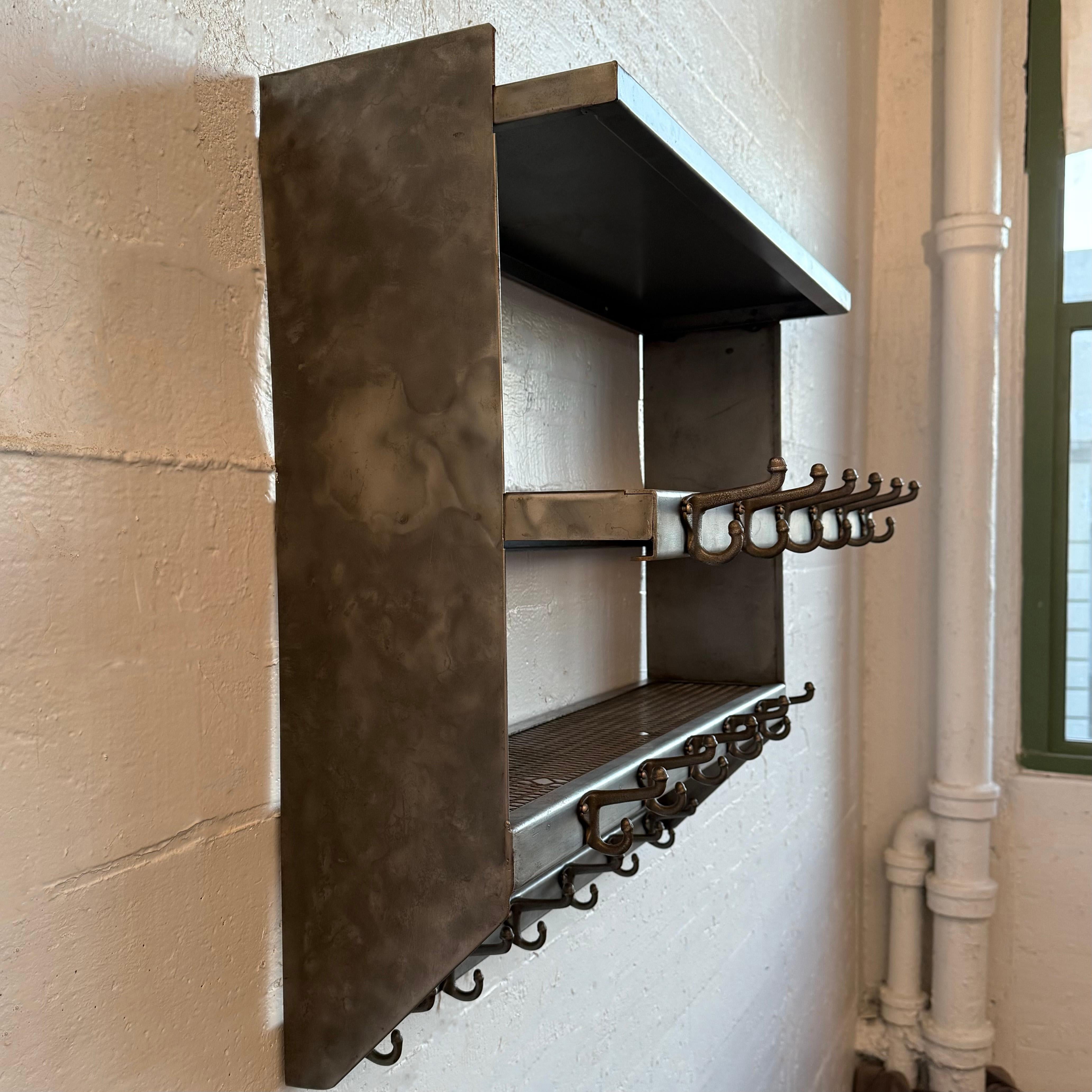 Industrial Brushed Steel Gymnasium Wall Mount Shelf Unit Coat Rack For Sale 1