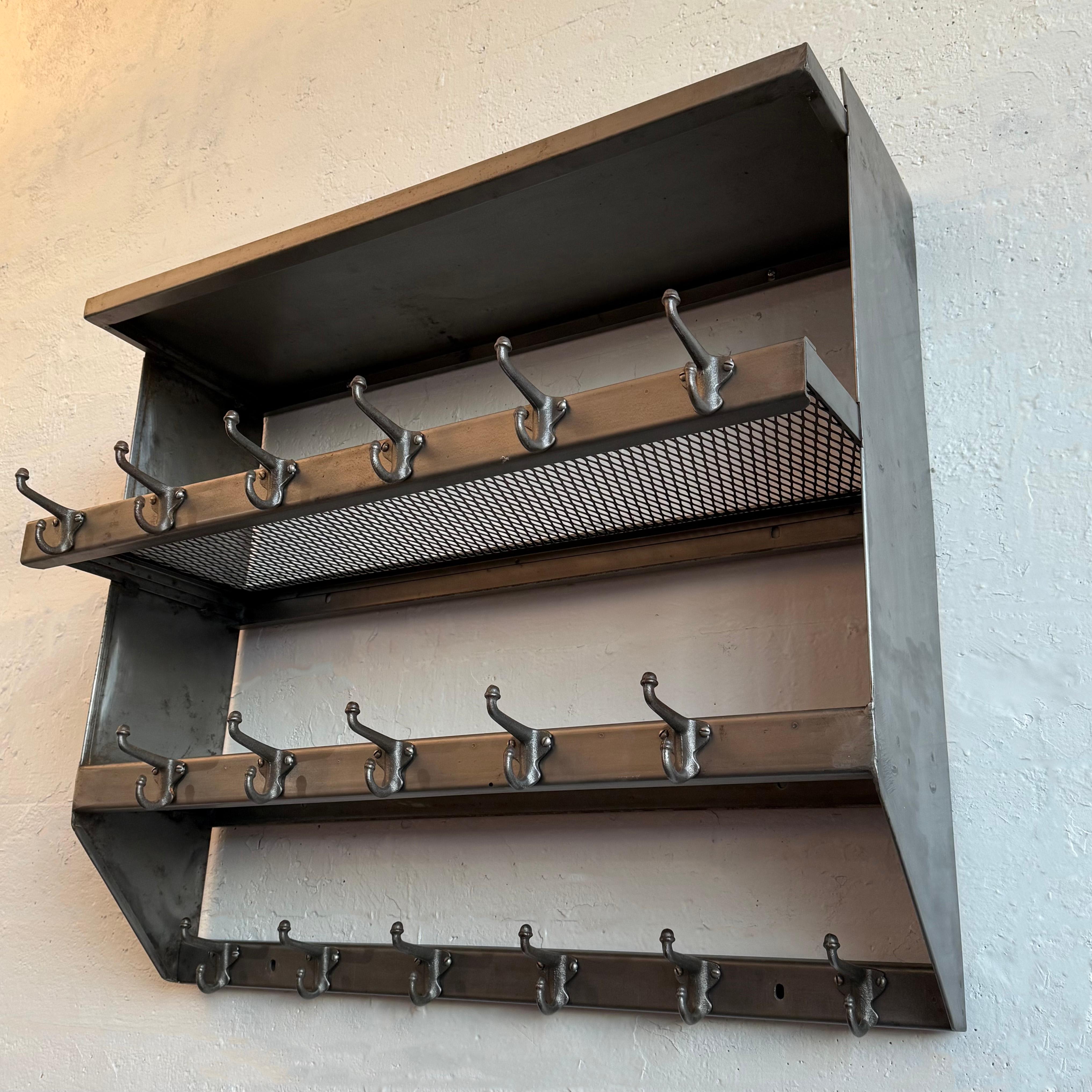 Industrial Brushed Steel Gymnasium Wall Mount Shelf Unit Coat Rack For Sale 2