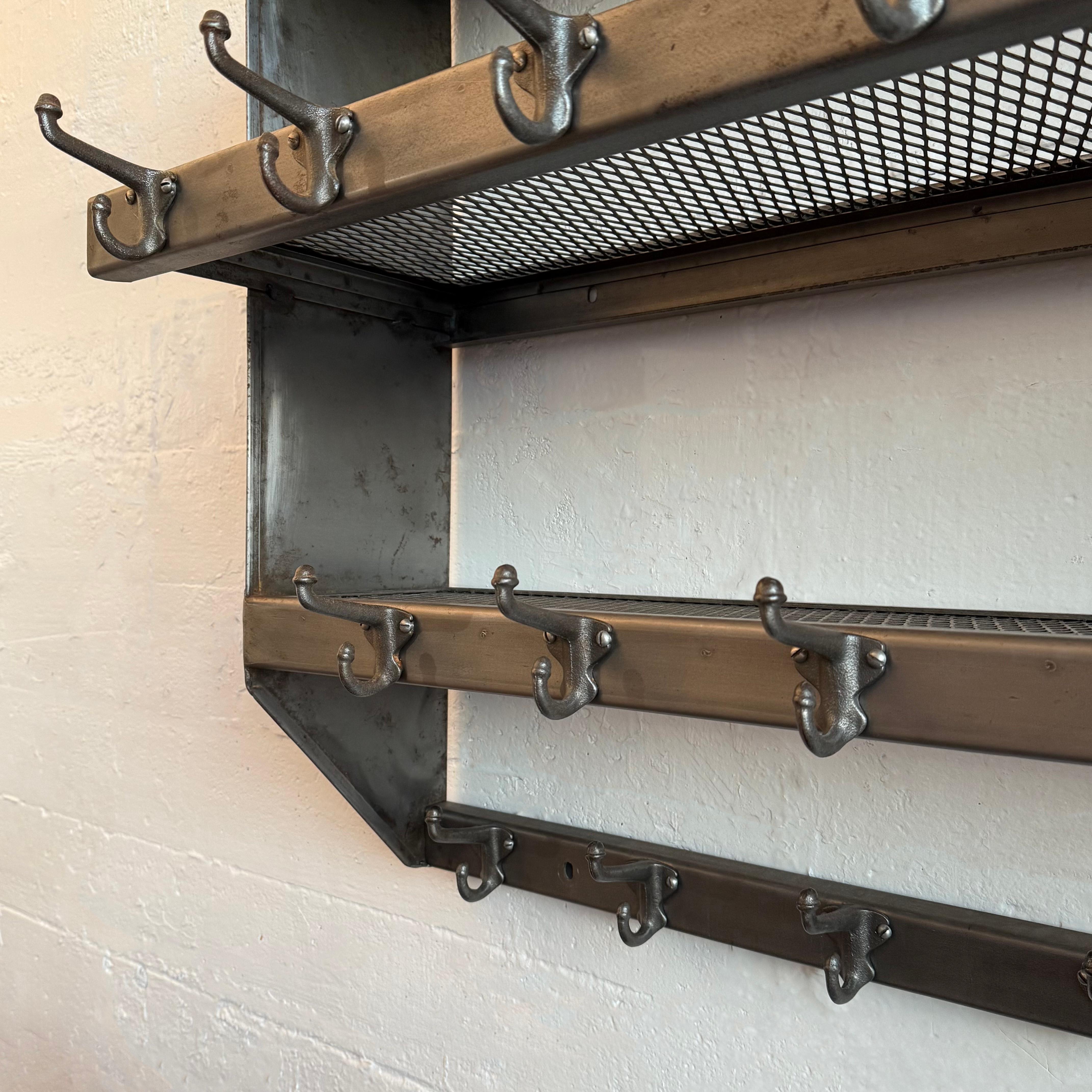 Industrial Brushed Steel Gymnasium Wall Mount Shelf Unit Coat Rack For Sale 3