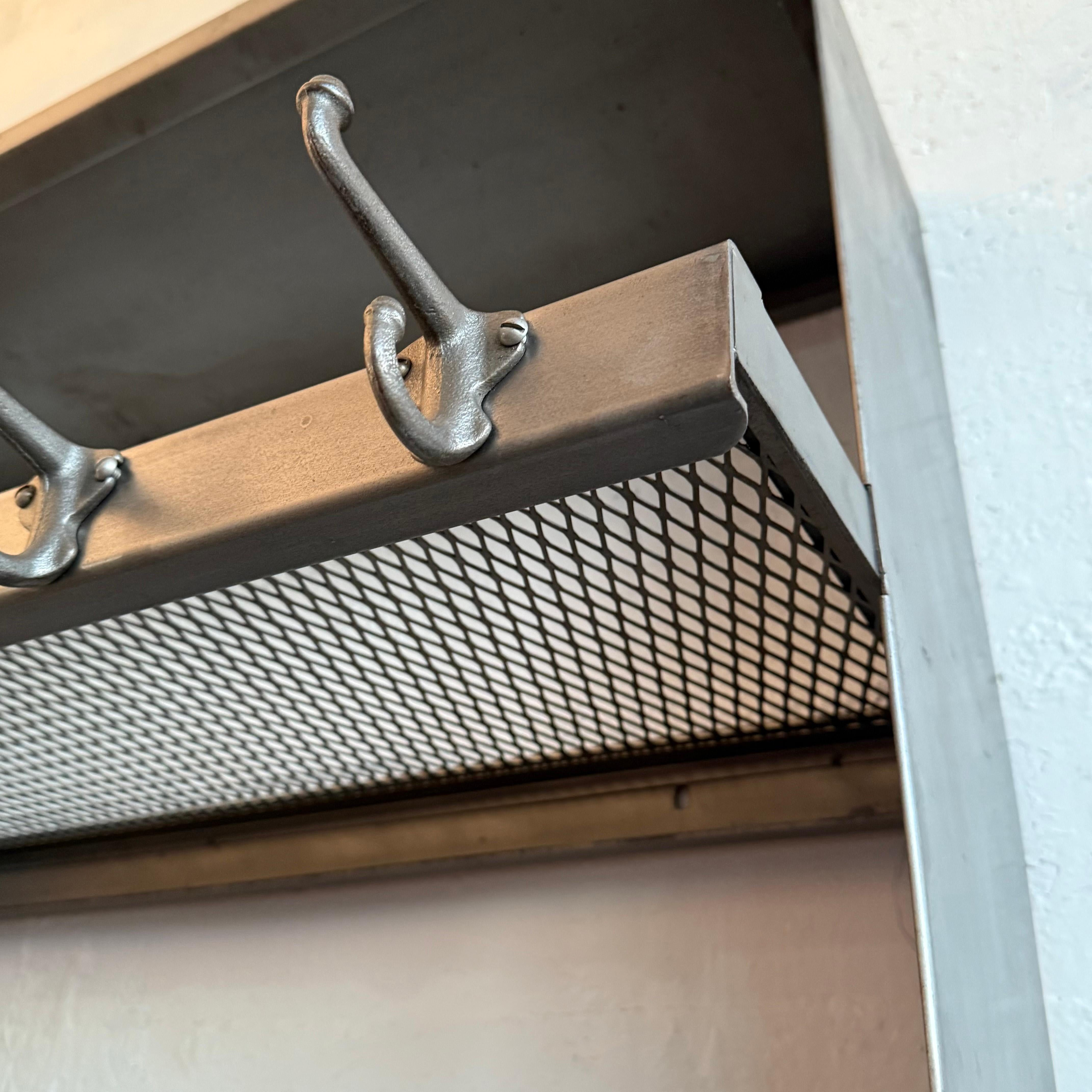 Industrial Brushed Steel Gymnasium Wall Mount Shelf Unit Coat Rack For Sale 4