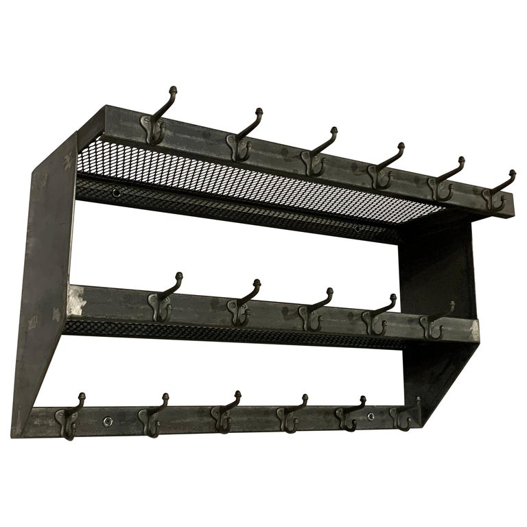 Industrial Brushed Steel Gymnasium Wall Mount Shelf Unit Coat Rack at