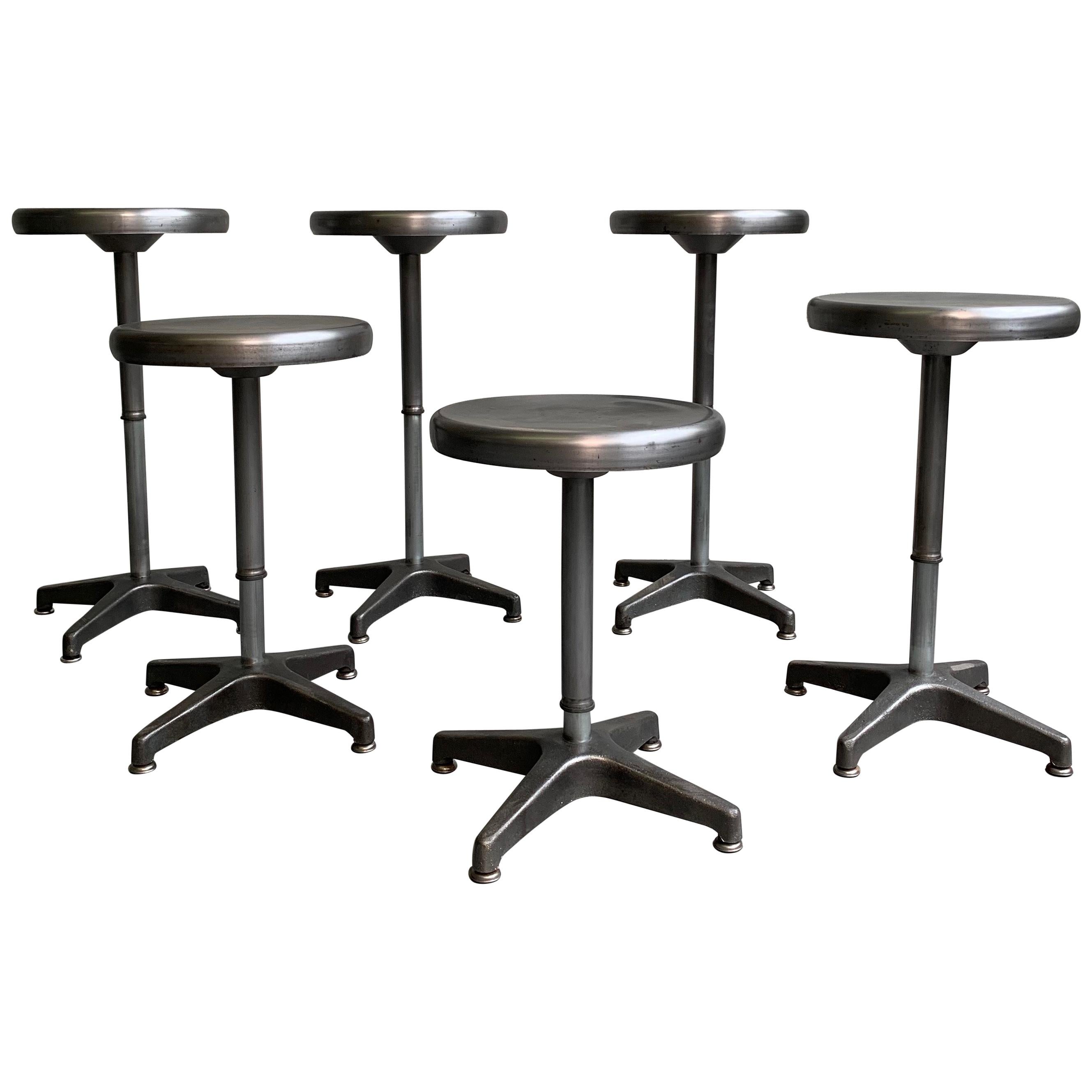 Industrial Brushed Steel Height Adjustable Swivel Stools